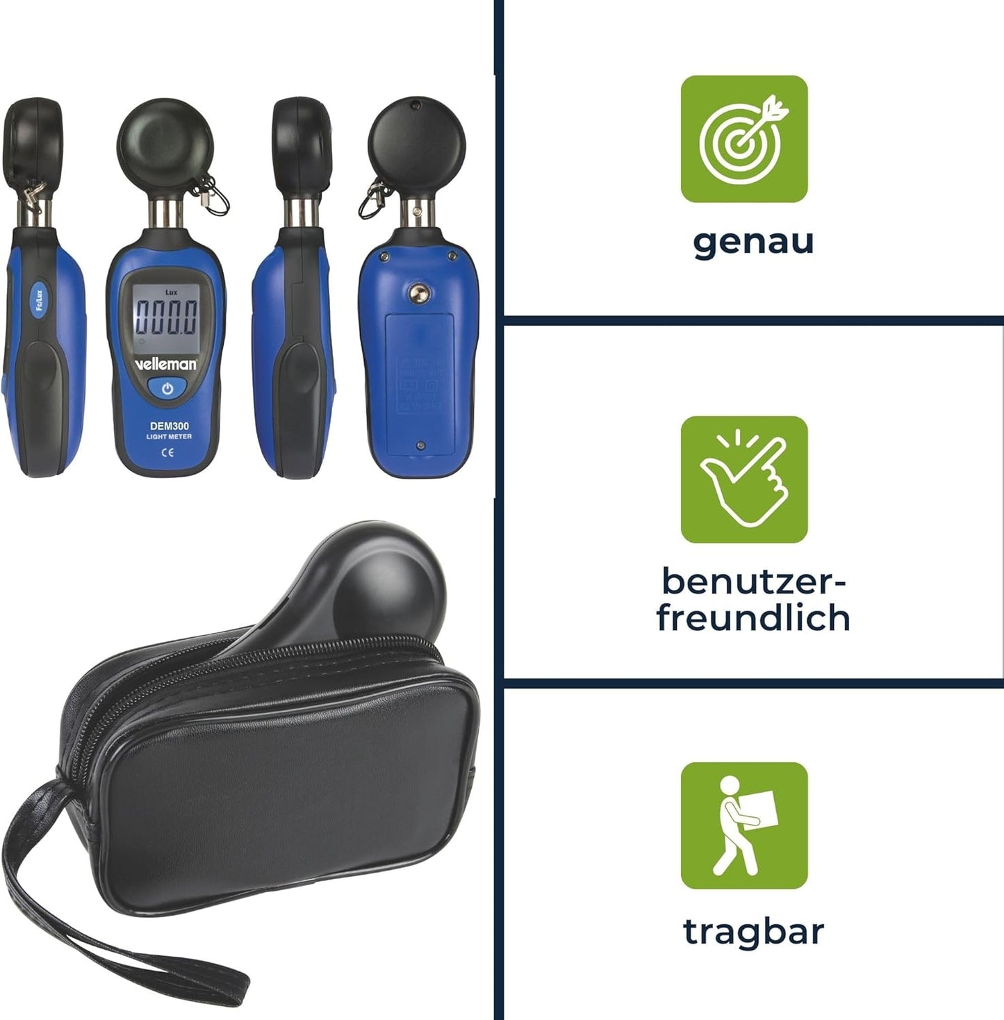 Digitales Luxmeter bis 200.000 Lux, tragbar
