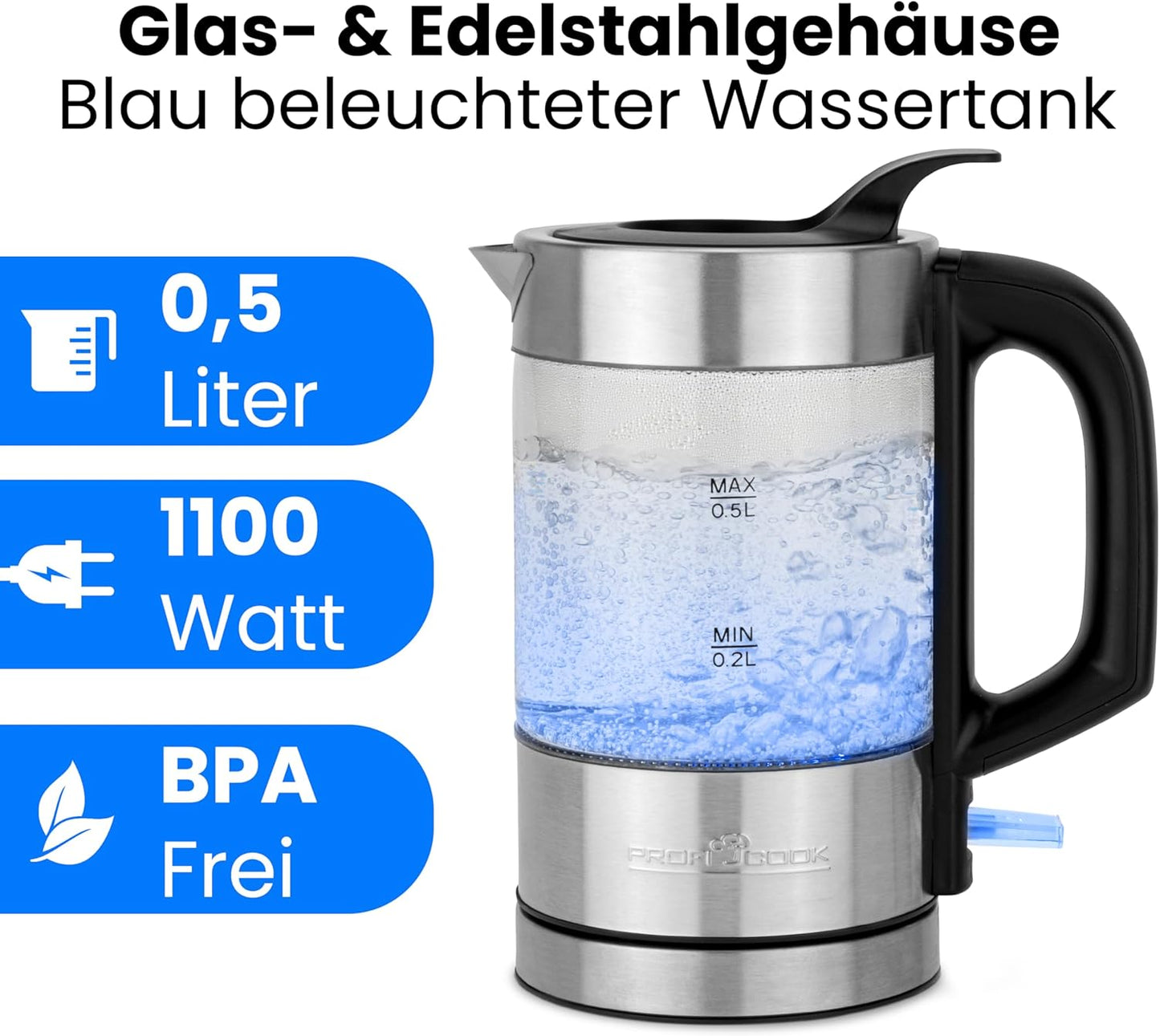 PC-WKS 1228 G - Mini Wasserkocher, 0.5 Liter
