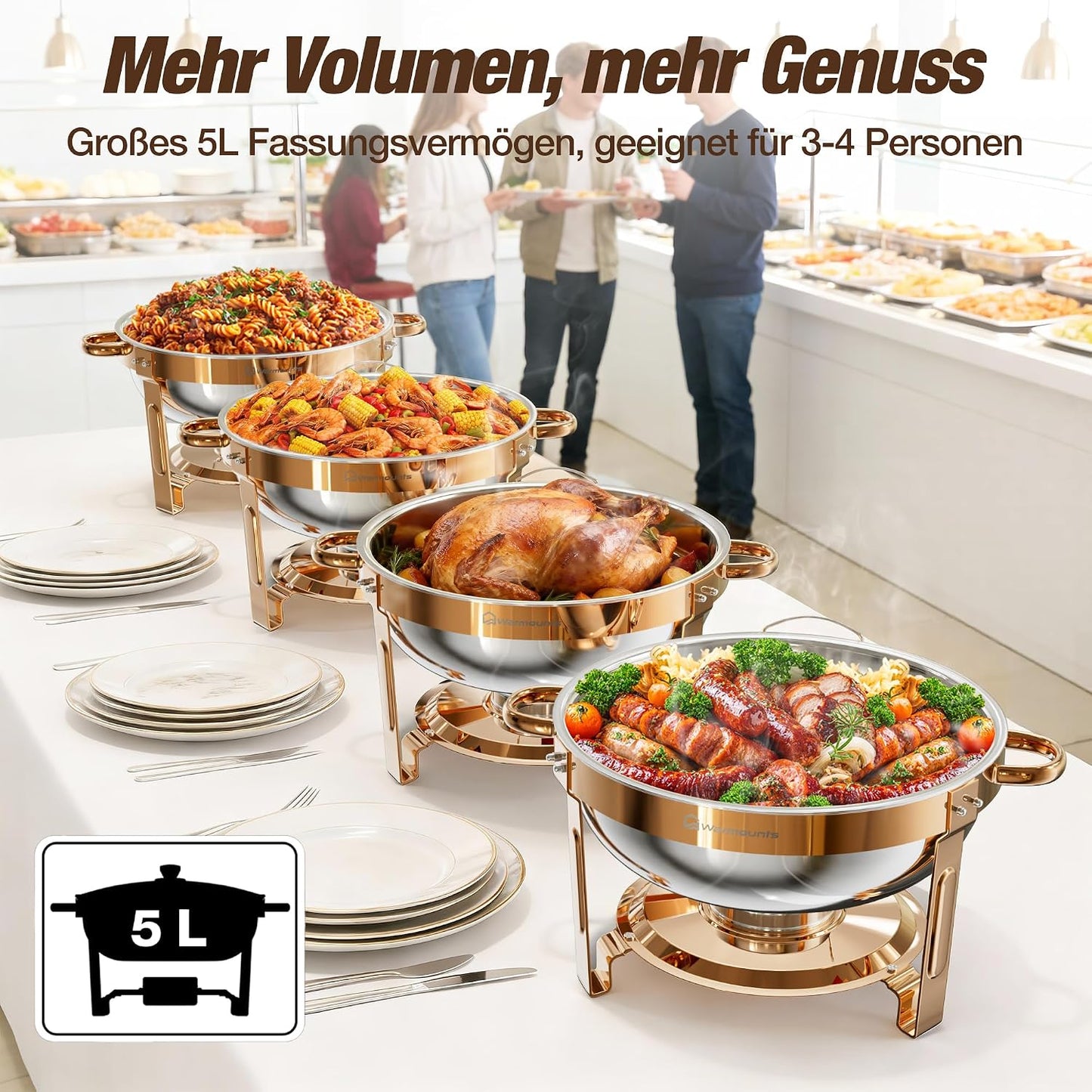 2er-Set Speisenwärmer für Catering, Rose Gold 5L 2