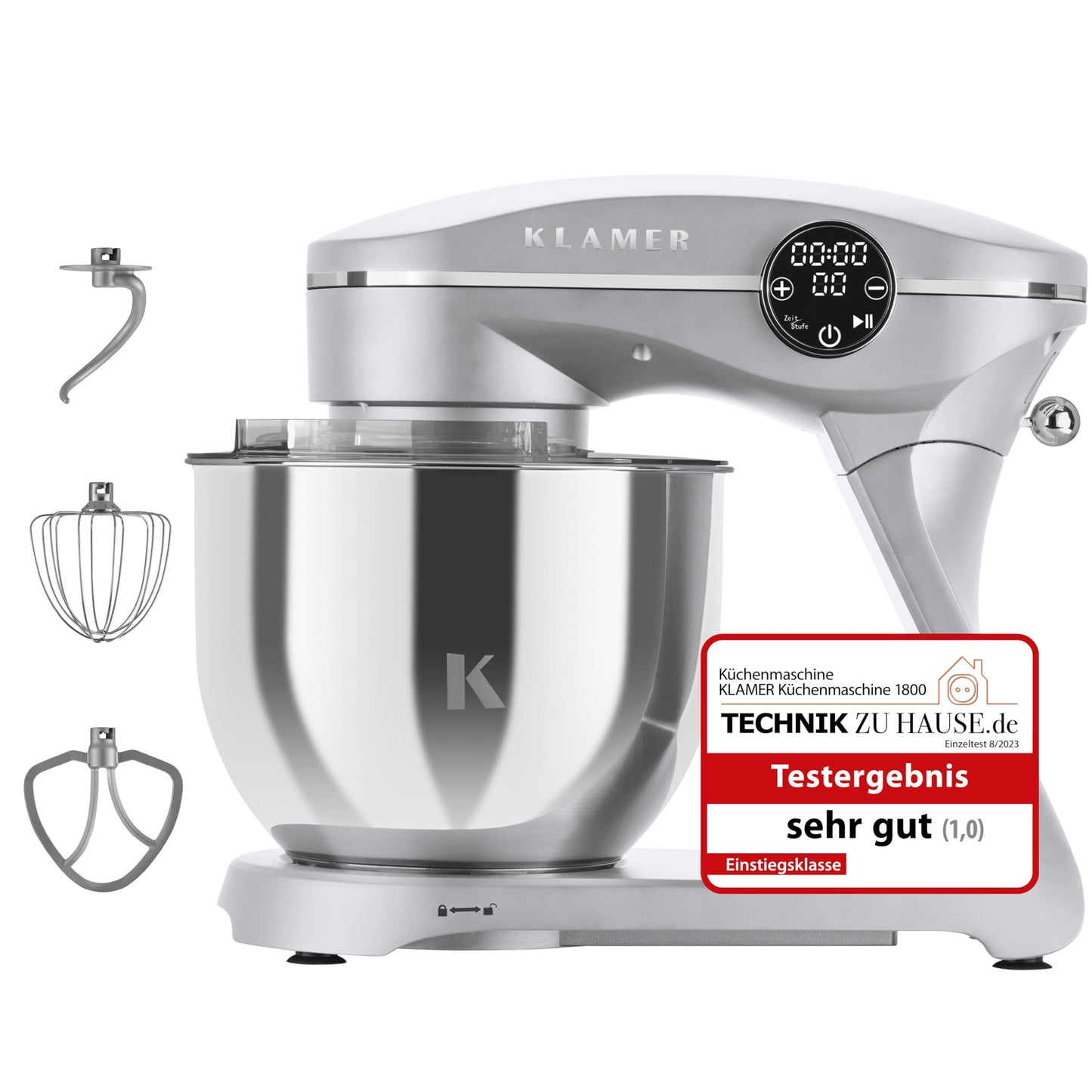 Küchenmaschine mit Edelstahl-Rührschüssel, Premium Silber