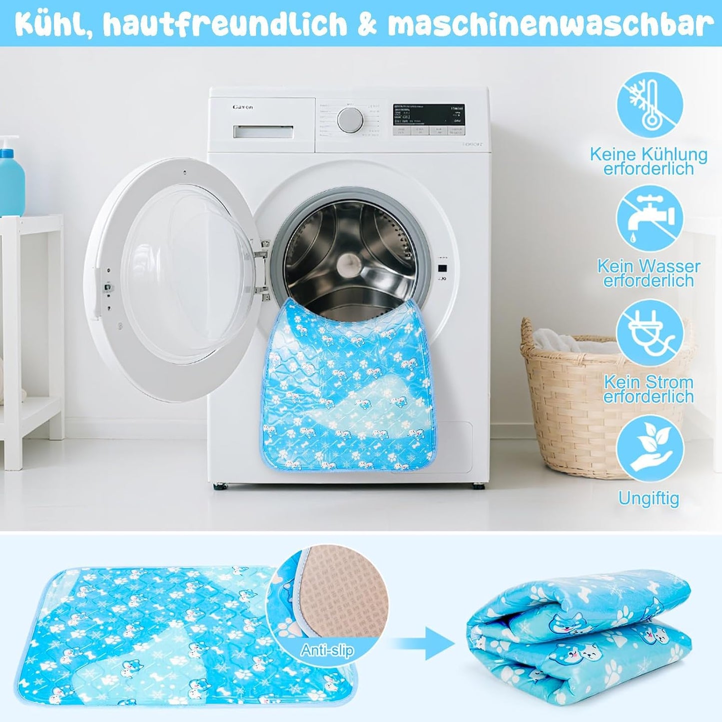 Kühlmatte für Hunde & grosse Hunde, 90x60cm, waschbar, Blau L 90 x B 60 x H 1 cm