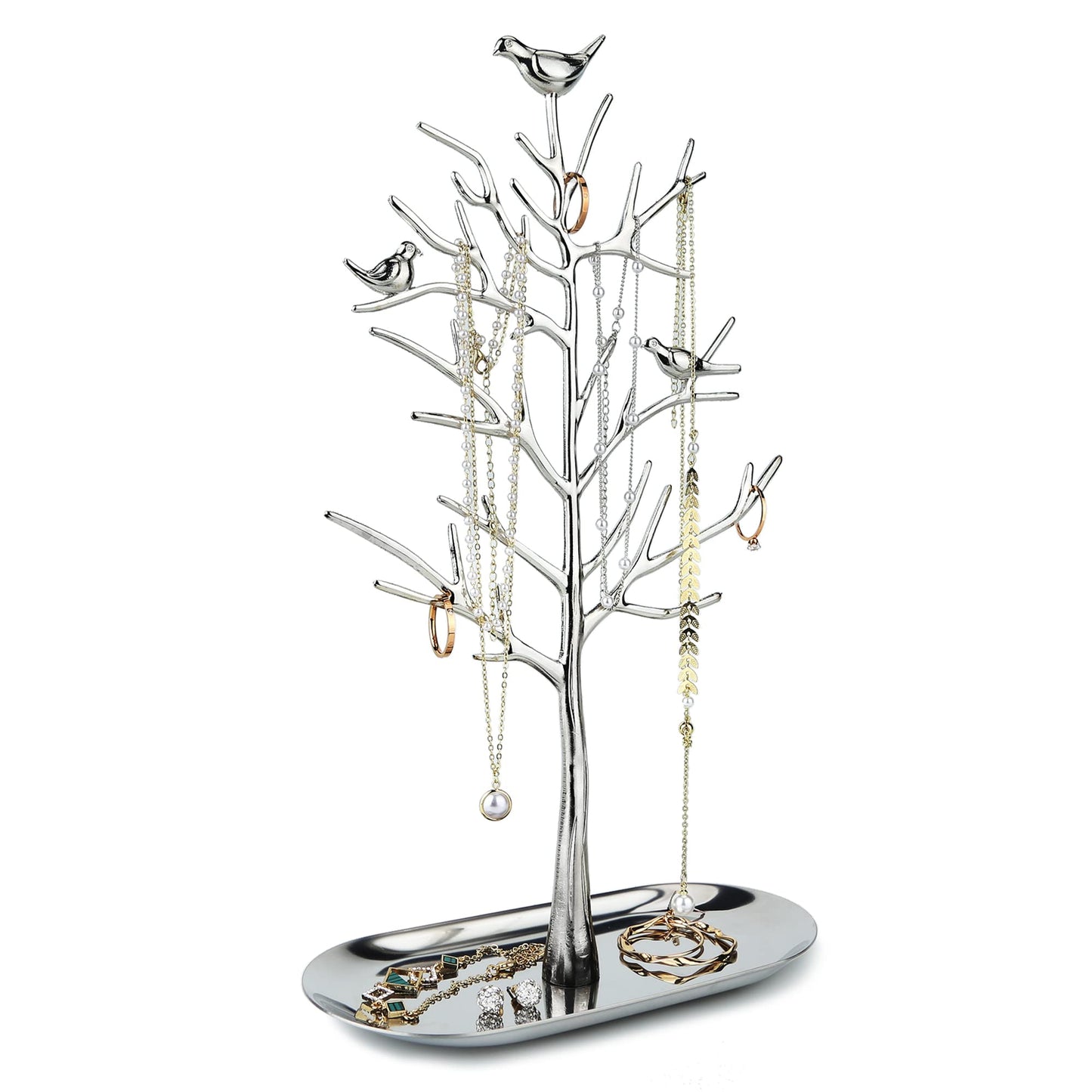 Zweig Schmuckständer mit Metalltablett, A Silber