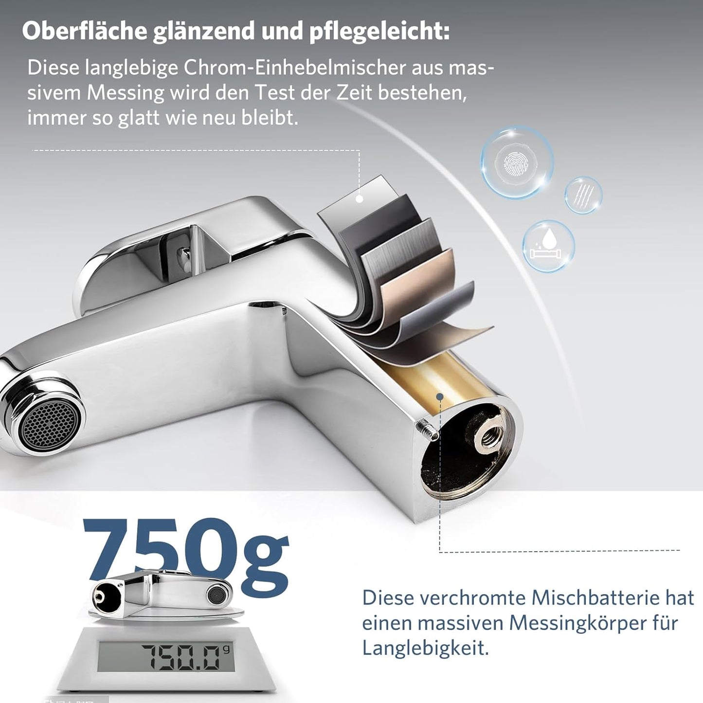 Waschtischarmatur, Chrom|ohne Ablaufgarnitur