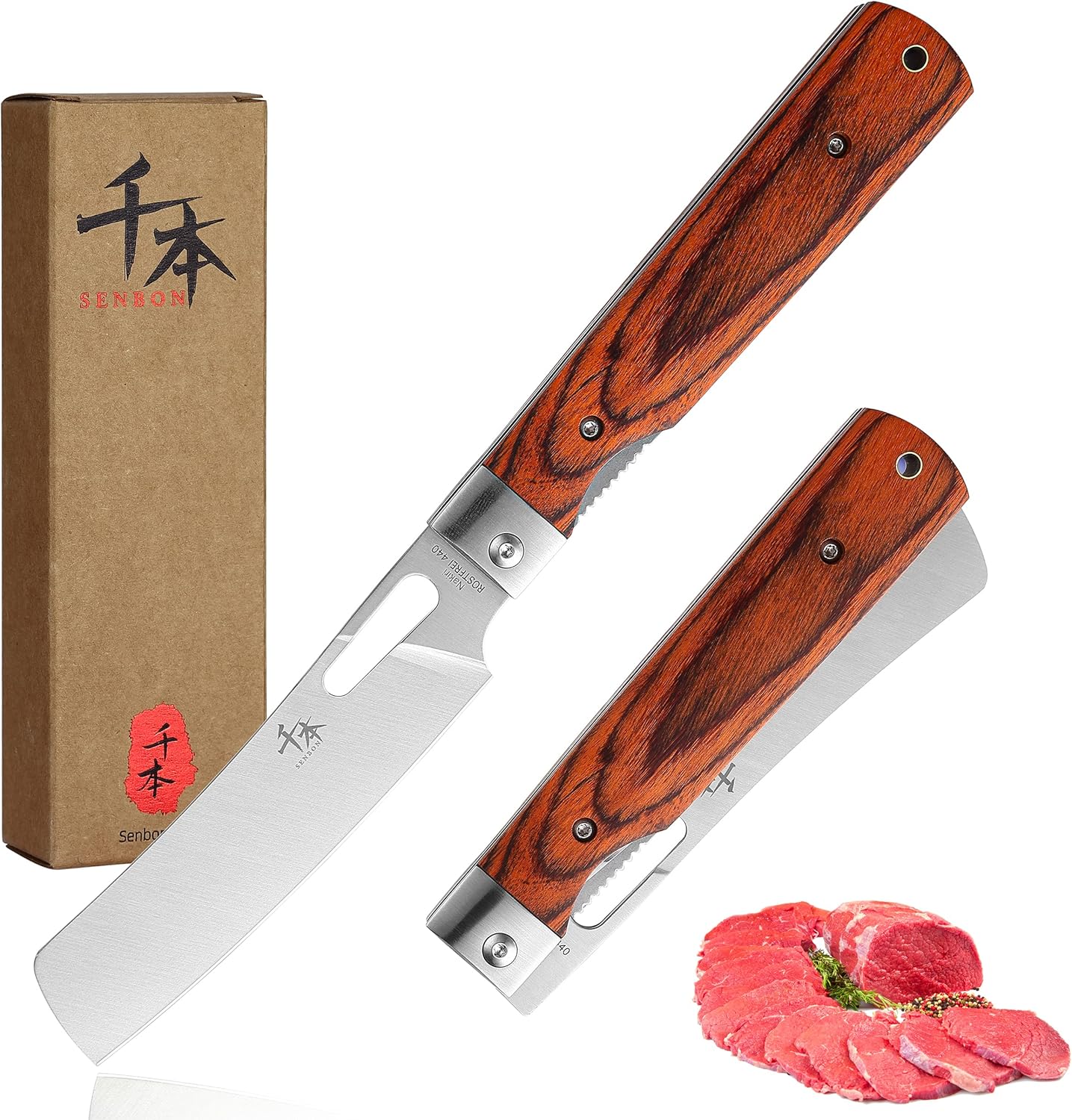 Faltbares Camping-Kochmesser, Farbe Holz Nakiri