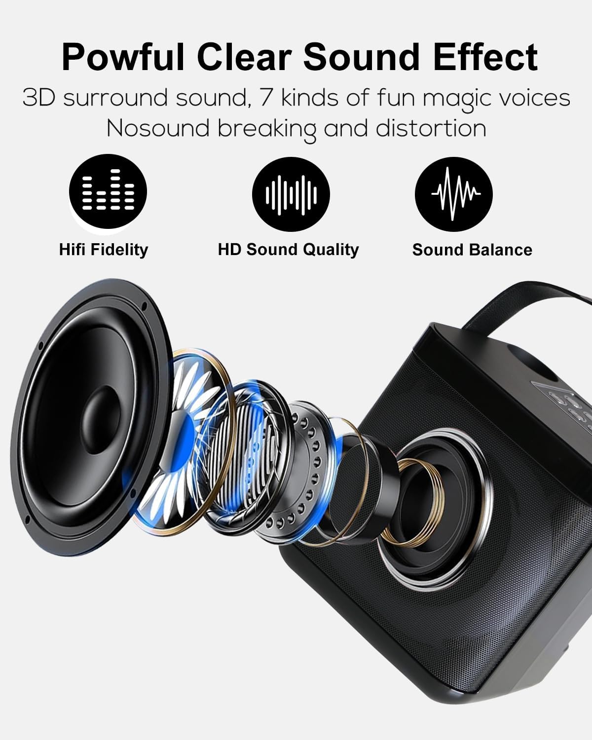 Karaoke-Maschine mit 2 drahtlosen Mikrofonen, Black