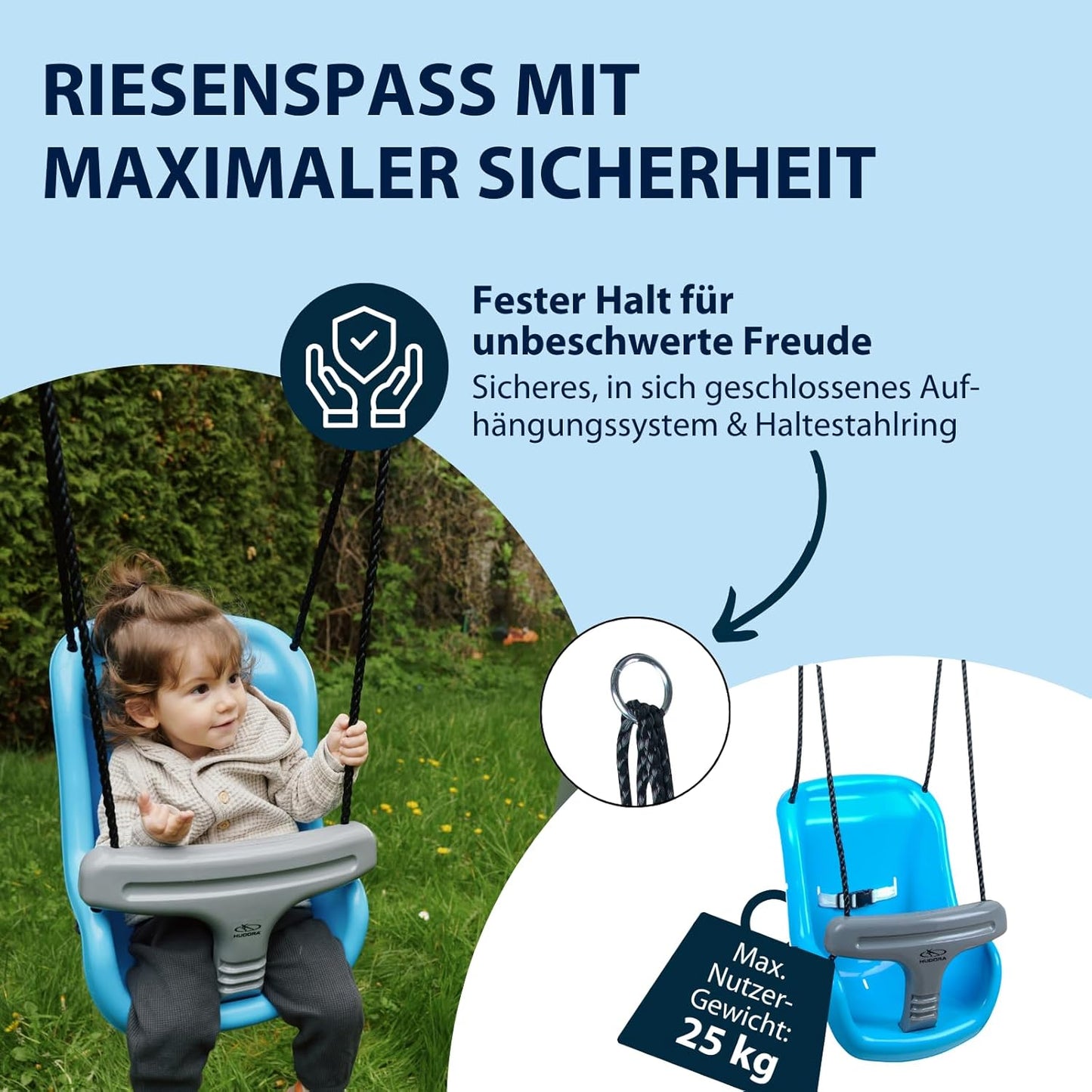 Babyschaukel höhenverstellbar mit Sicherheitsgurt, Blau/Grau