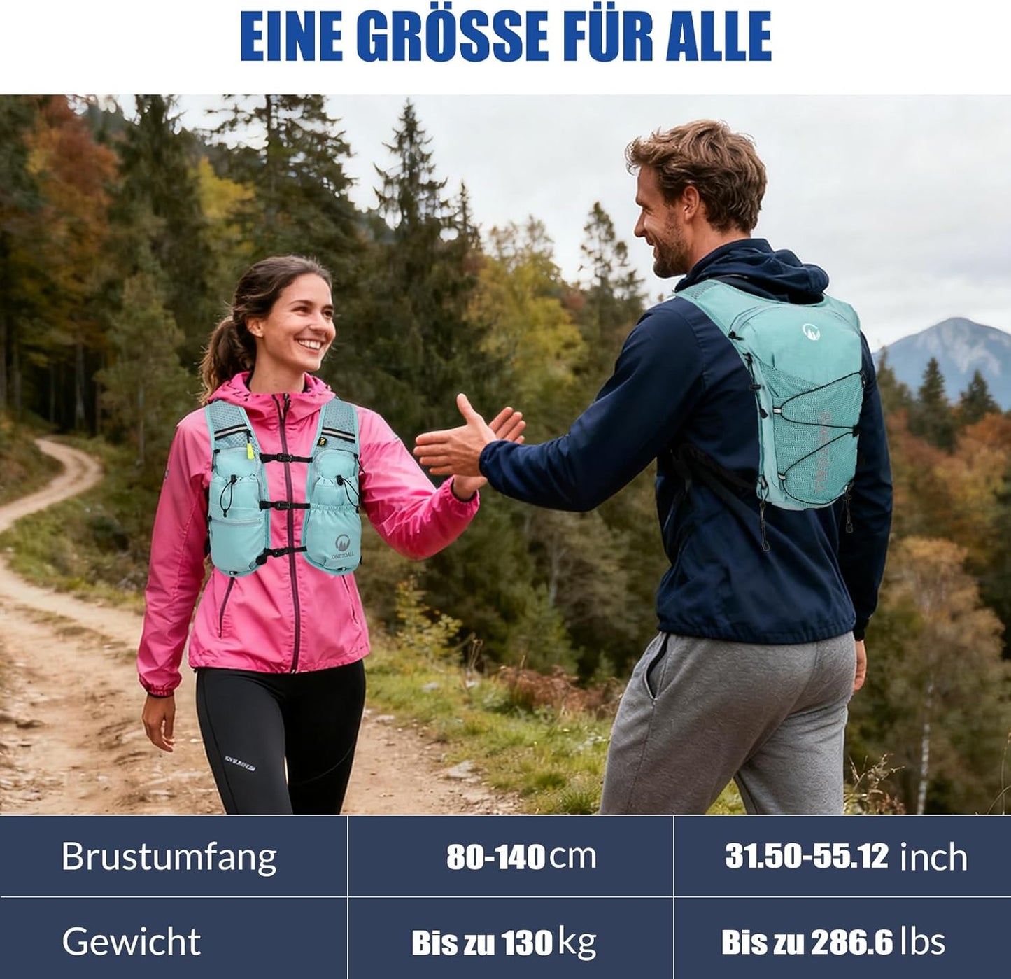 Trinkweste mit 2L Trinkblase & 500ml Flasche (6L), Blau mit eine 500ml Trinkflasche + eine 2L Trinkblase