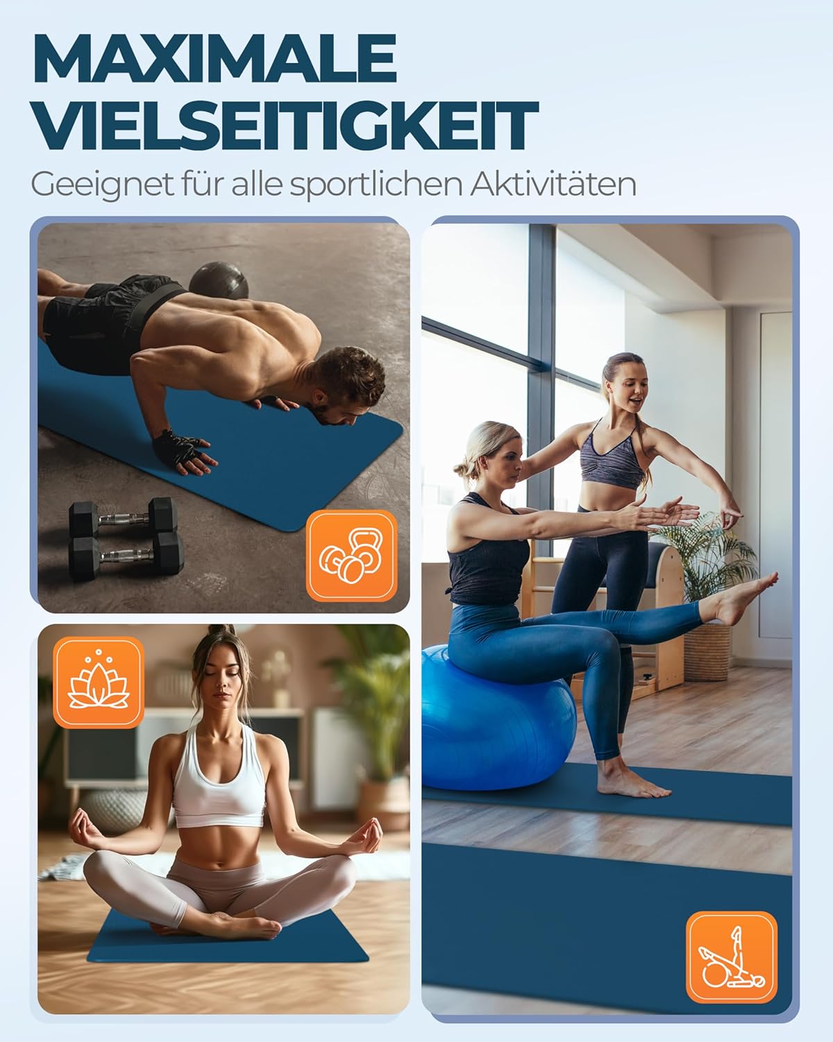Rutschfeste Yoga- & Pilatesmatte, Dunkelblau