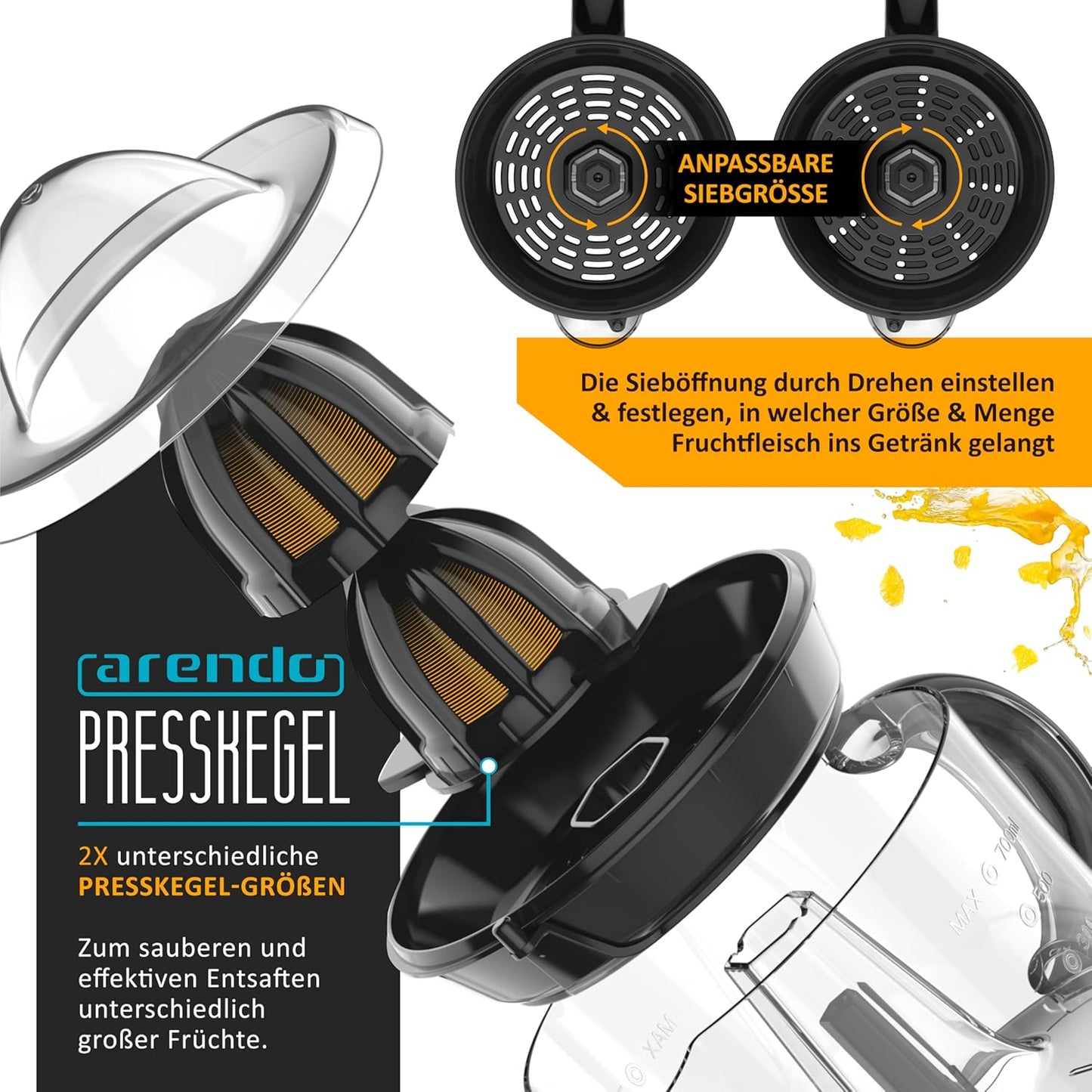 Zitruspresse mit 2 Presskegeln