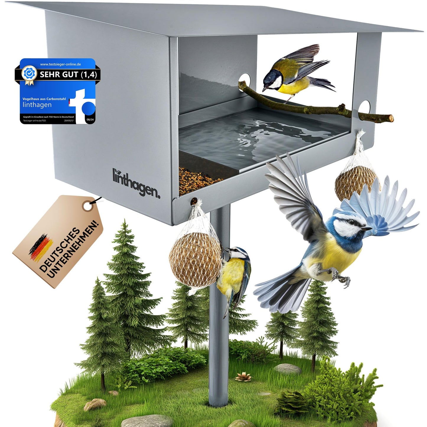 3-in-1 Vogelhaus mit Ständer linthagen, Grau