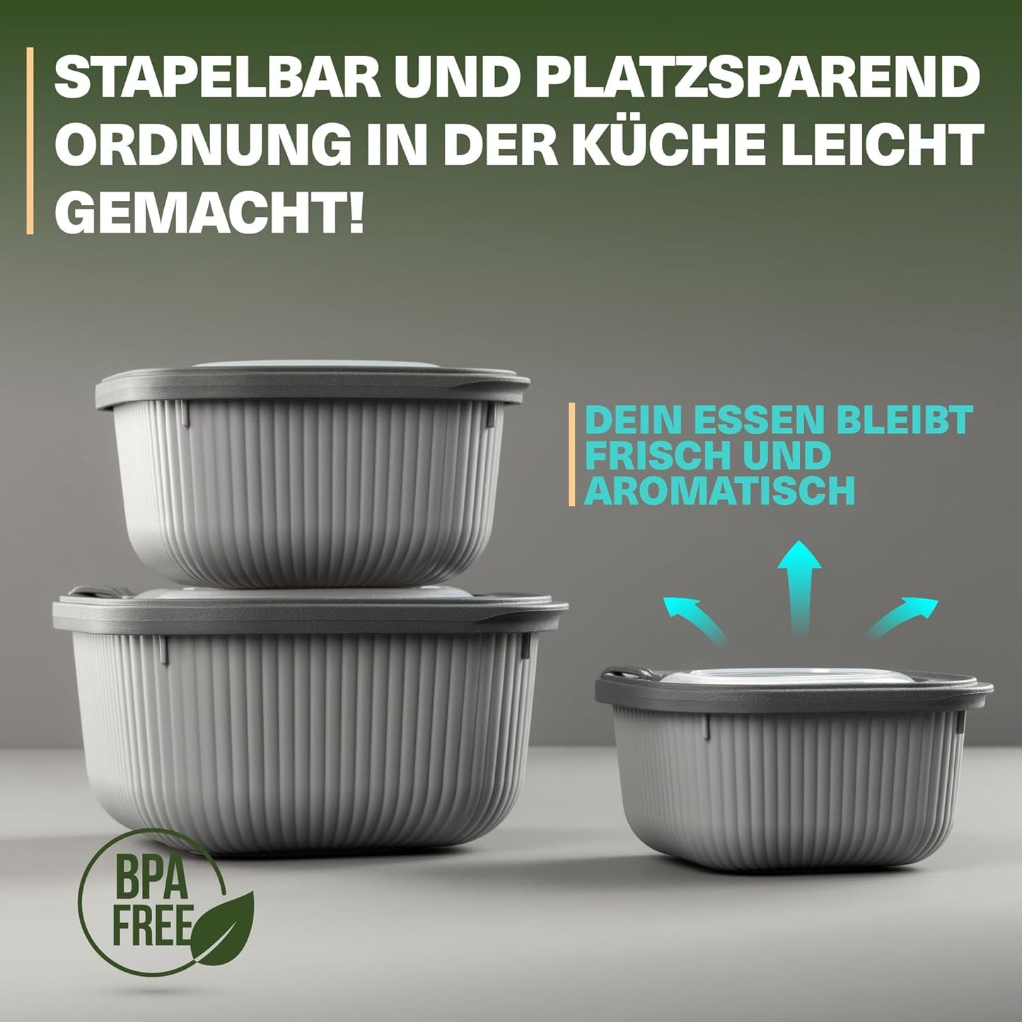 9-teiliges Frischhaltedosen-Set mit Ventildeckel, Grau 9er Set Quadratisch