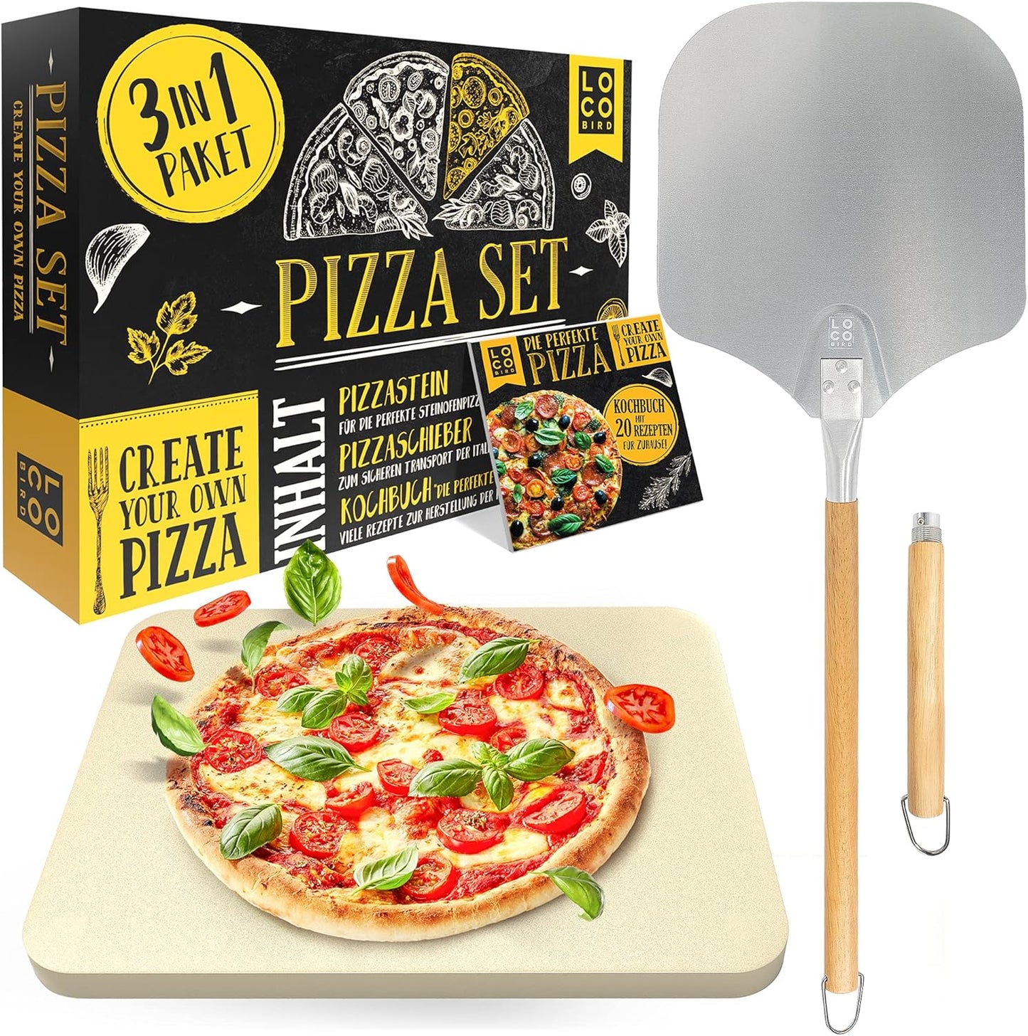 3-teiliges Pizzastein-Set für Ofen & Grill, 38 x 30 x 1.5 cm