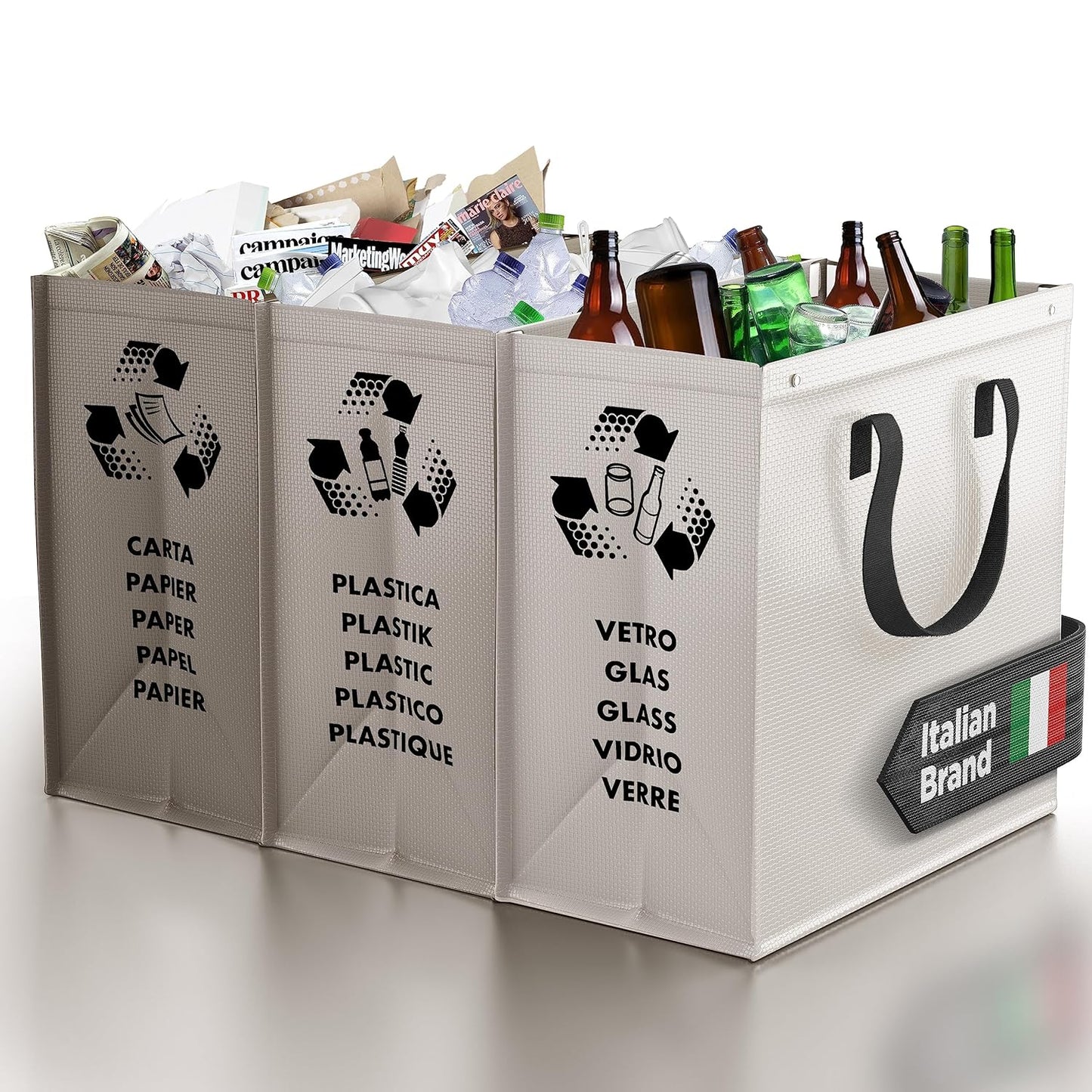 Mülltrennsystem - Taschen für Papier, Glas und Plastik, Grey Edition|Medio