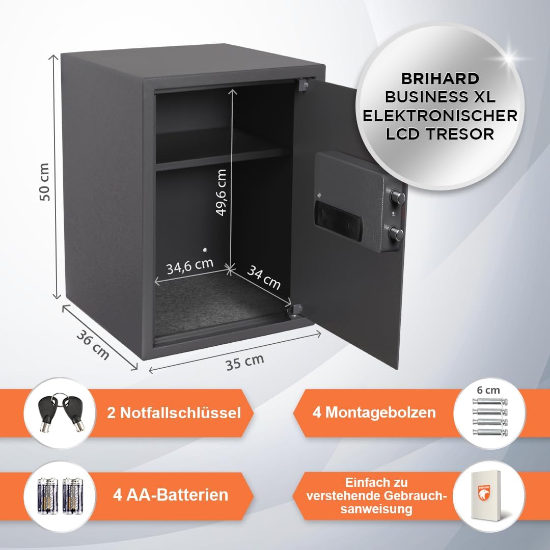 Betriebstresor mit Zahlenschloss und LCD-Display, Business XL (50x35x36cm)
