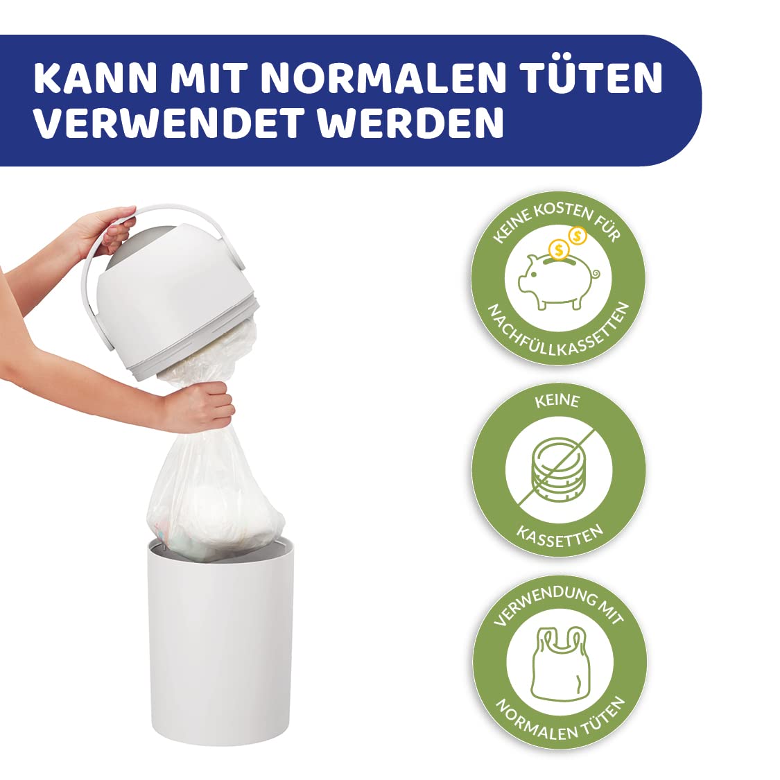 Windeleimer Odour Off, Classic Weiß M - Bis zu 25 Windeln