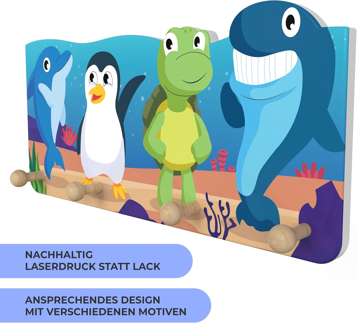 Kindergarderobe aus Holz mit 4 Haken (Unterwasser), Unterwasser