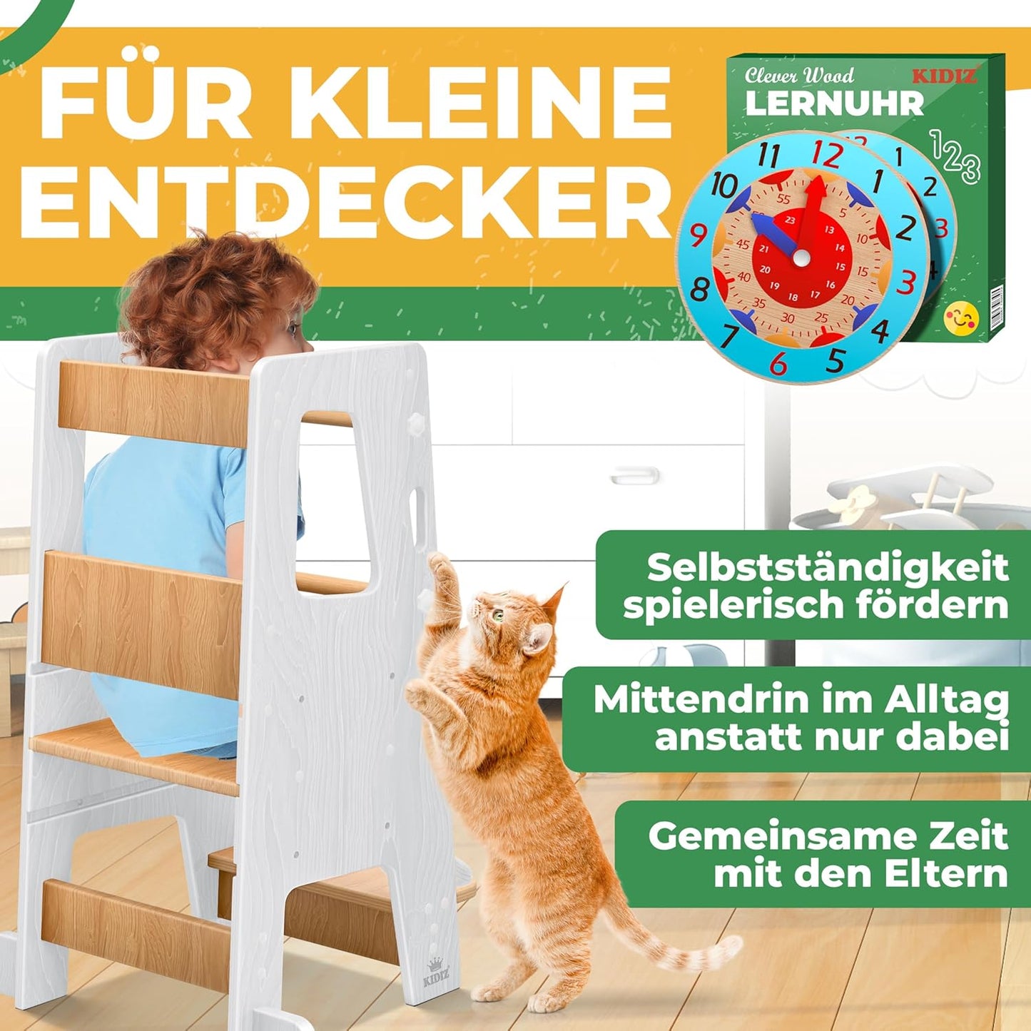 Lernturm mit Lernuhr, höhenverstellbar, Weiss & Kiefer