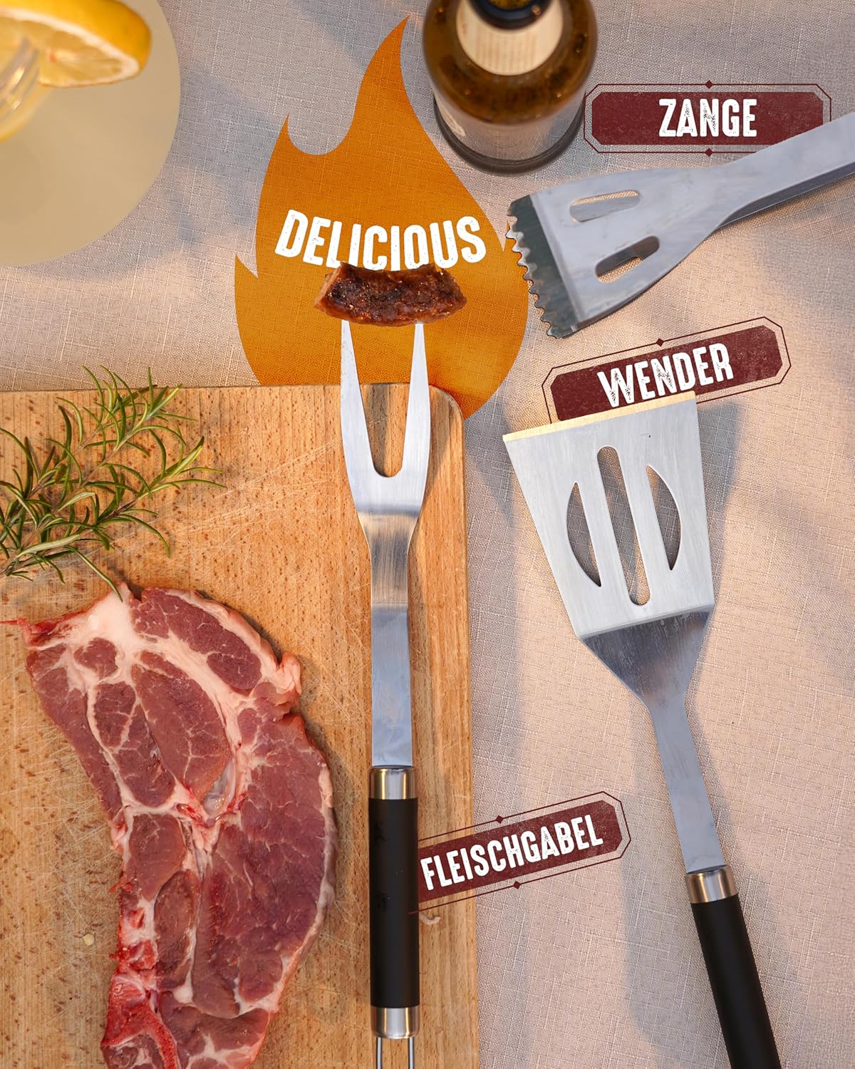4-teiliges Grill Zubehör Set mit Tasche