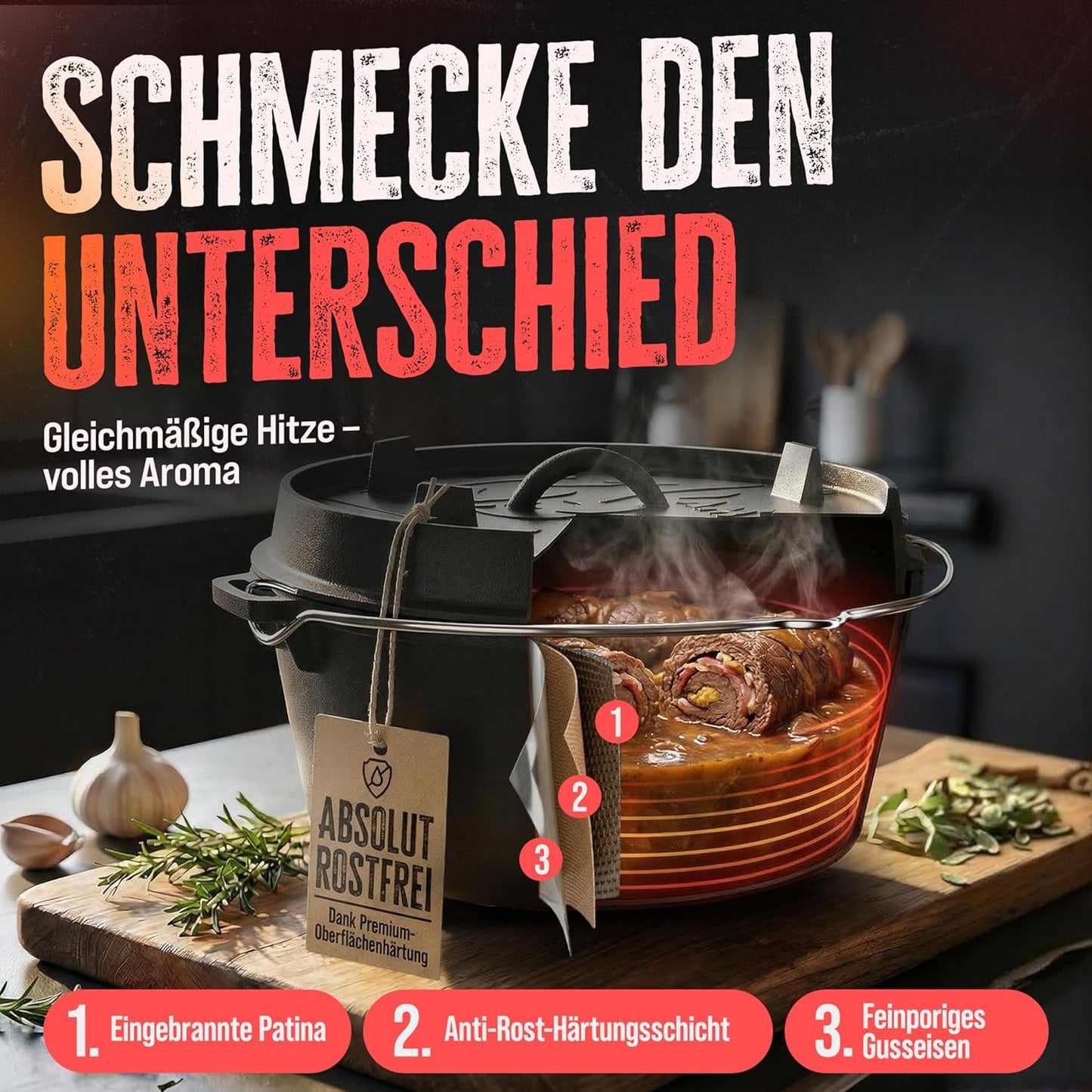 Dutch Oven mit Zubehör, Topf Ohne Füsse 9 Liter