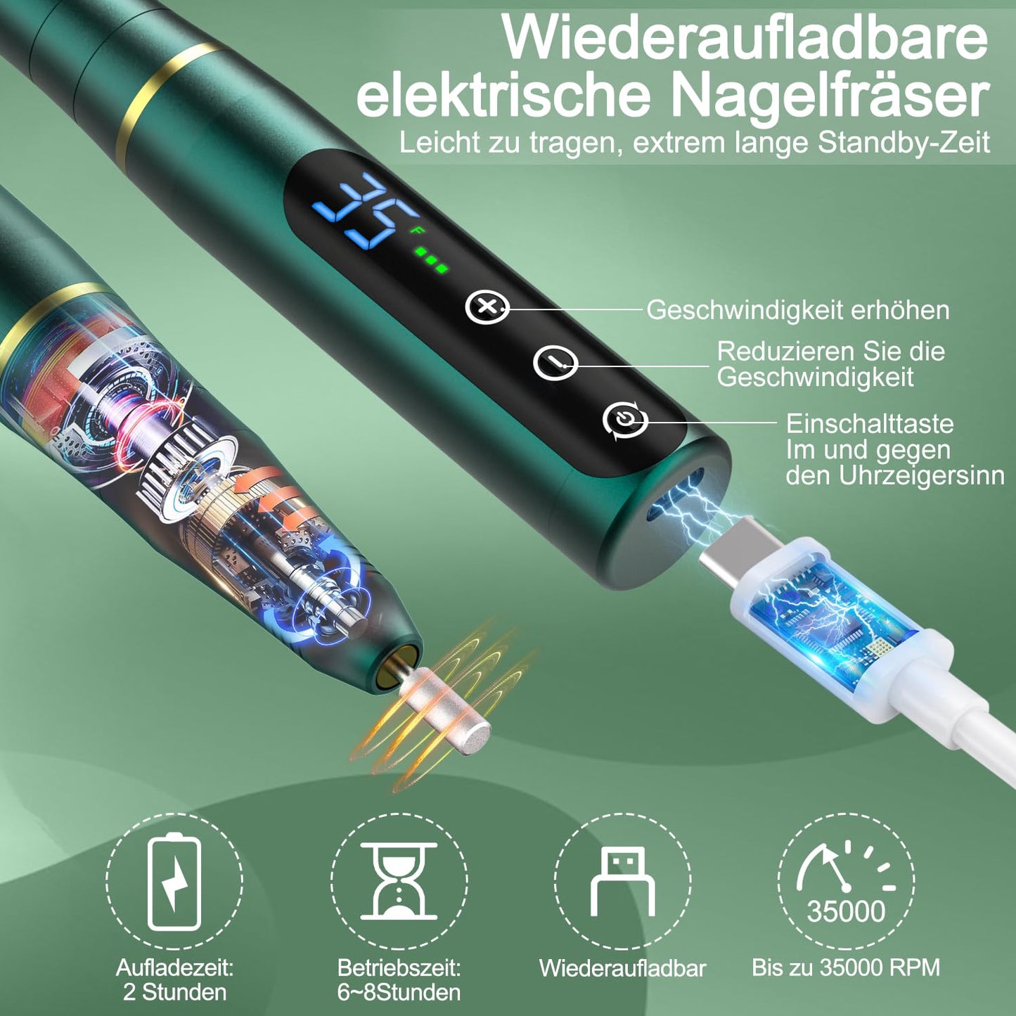 Nagelfräser Set, Grün