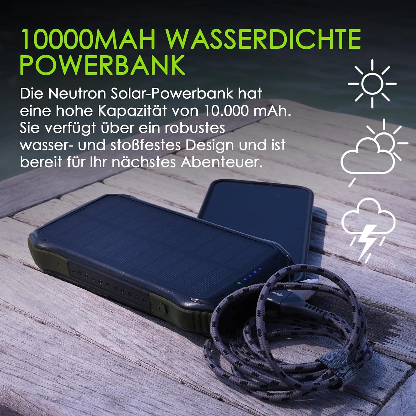 Neutron Solar-Powerbank mit LED-Lampe, Weiss