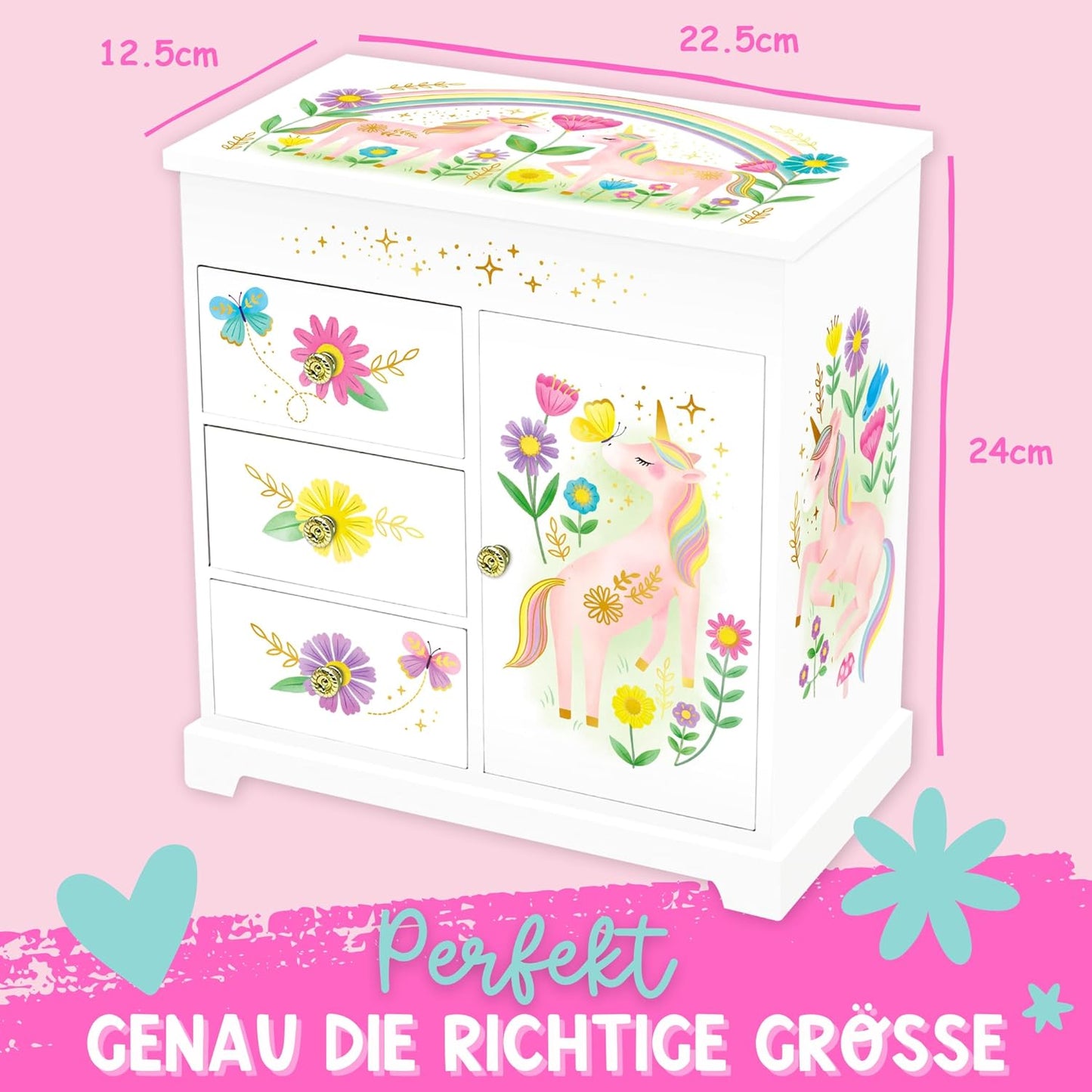 Schmuckkästchen mit Spieluhr, Blumen-Einhorn