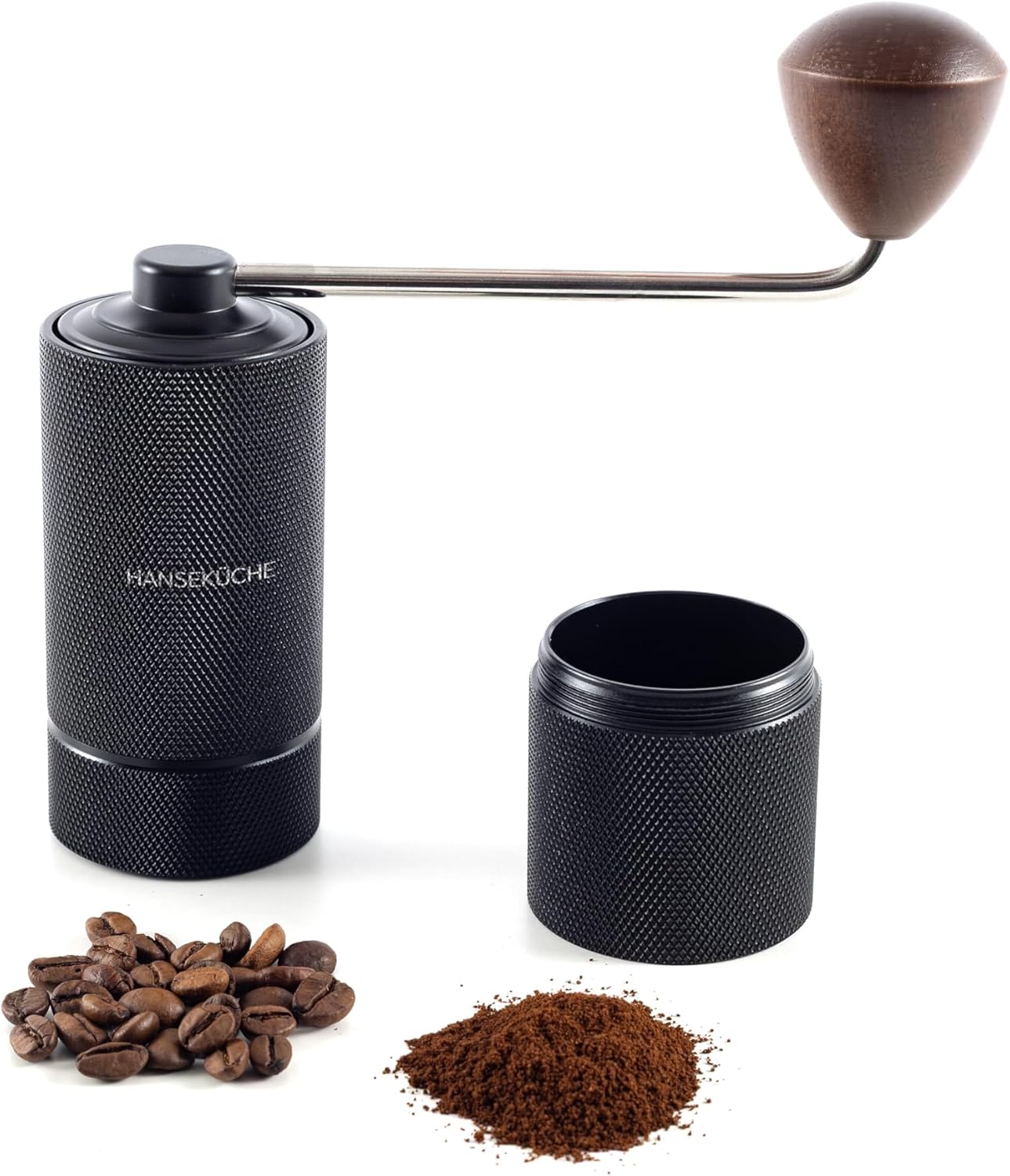 Manuelle Kaffeemühle mit Kegelmahlwerk, Schwarz Matt Strukturiert