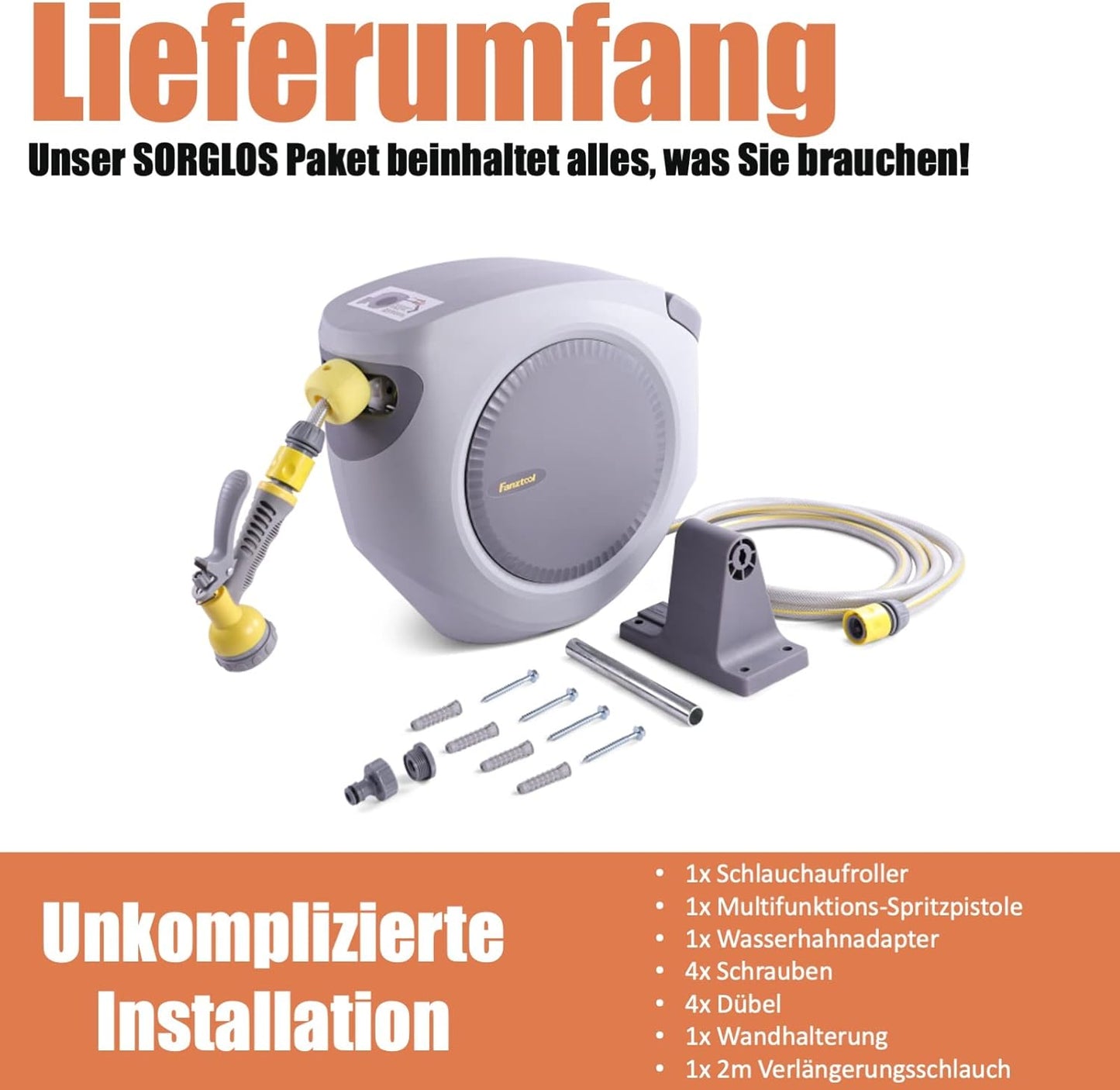 Schlauchtrommel mit Wandhalterung und Handbrause