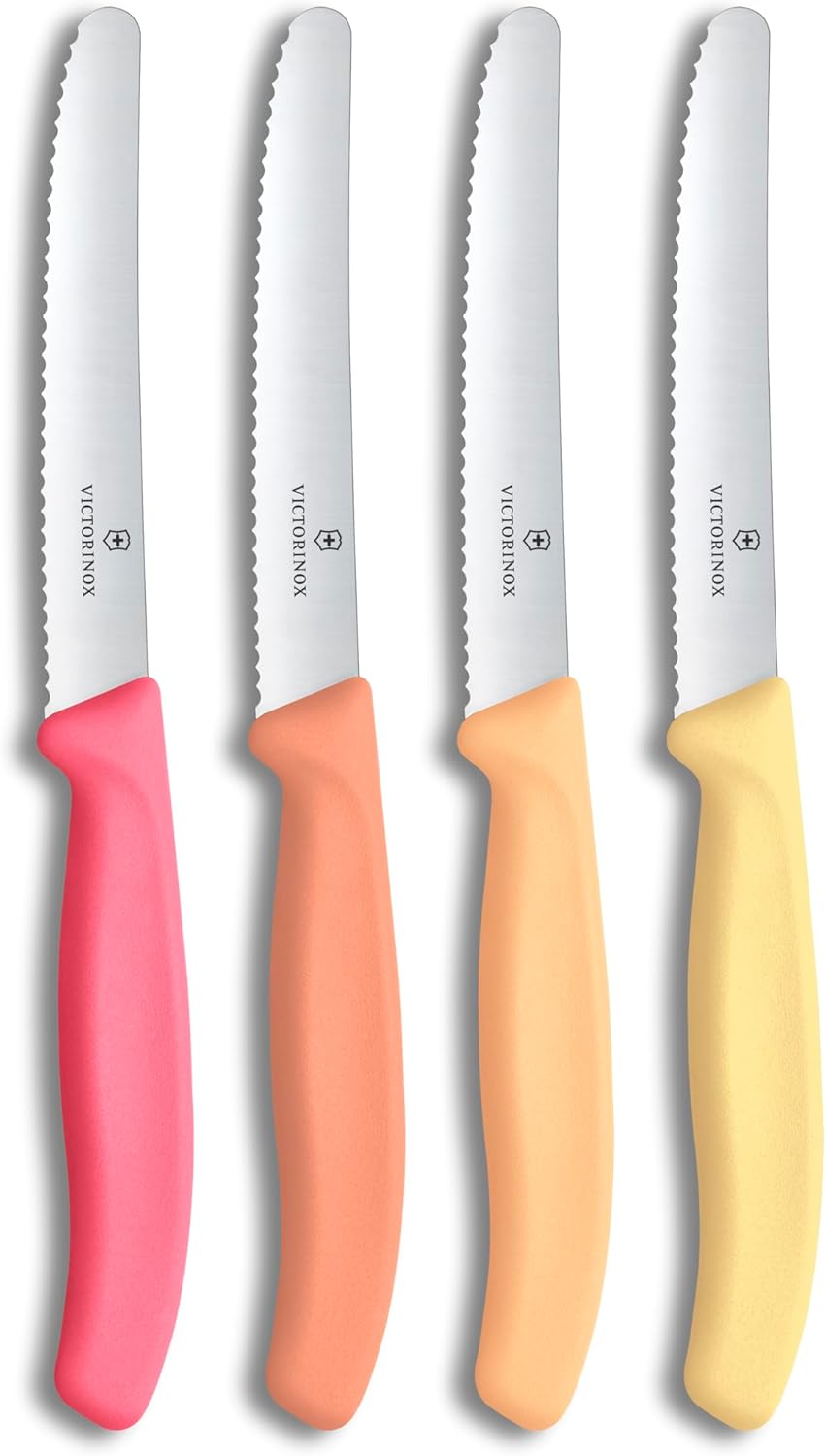 Swiss Classic Frühstücksmesser-Set mit Wellenschliff, Pink, Orange, Gelbtöne