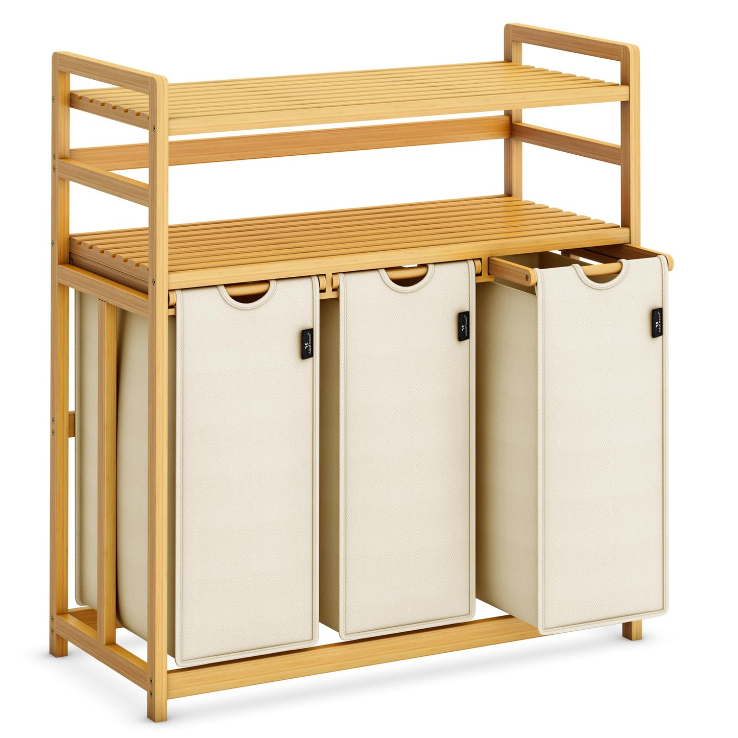 3-Fächer Wäschesortierer mit Doppelregal, Beige-6-15