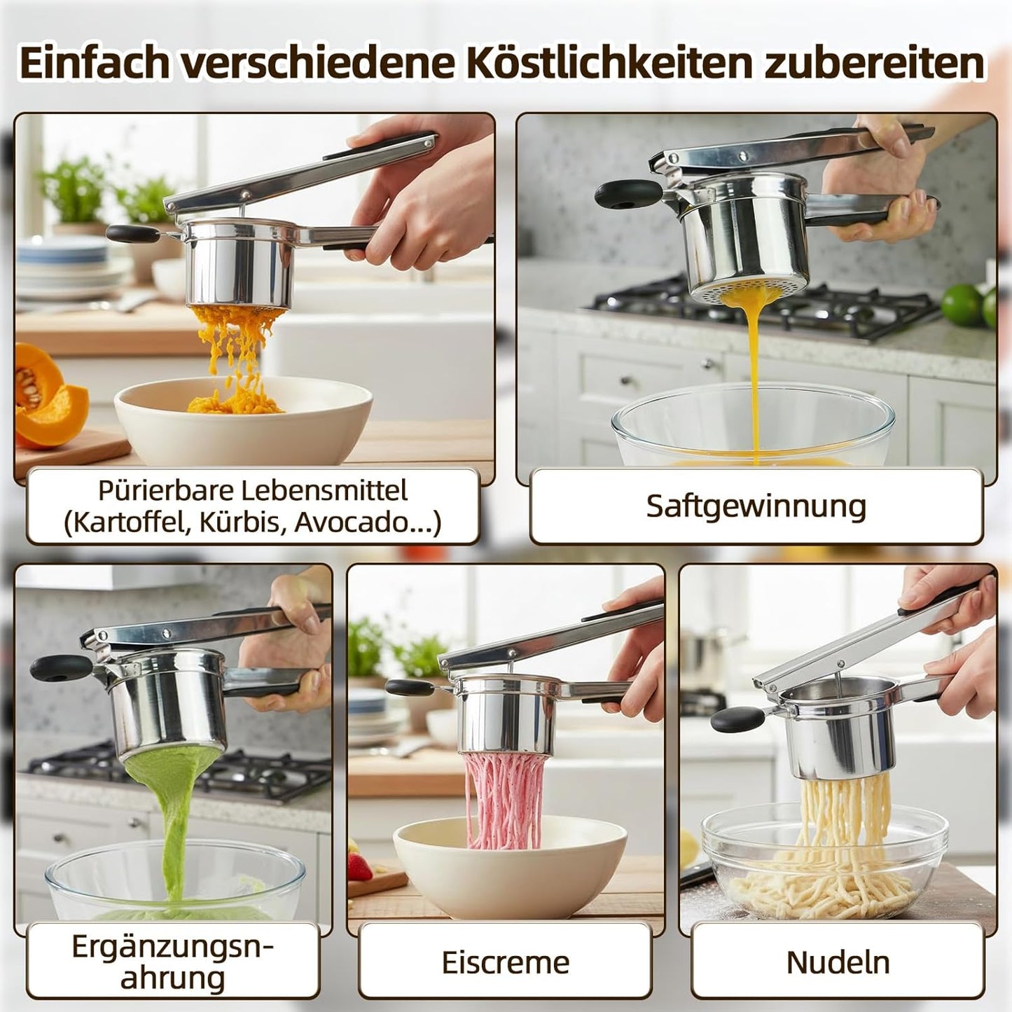 Kartoffelpresse mit 4 Spätzlesieben