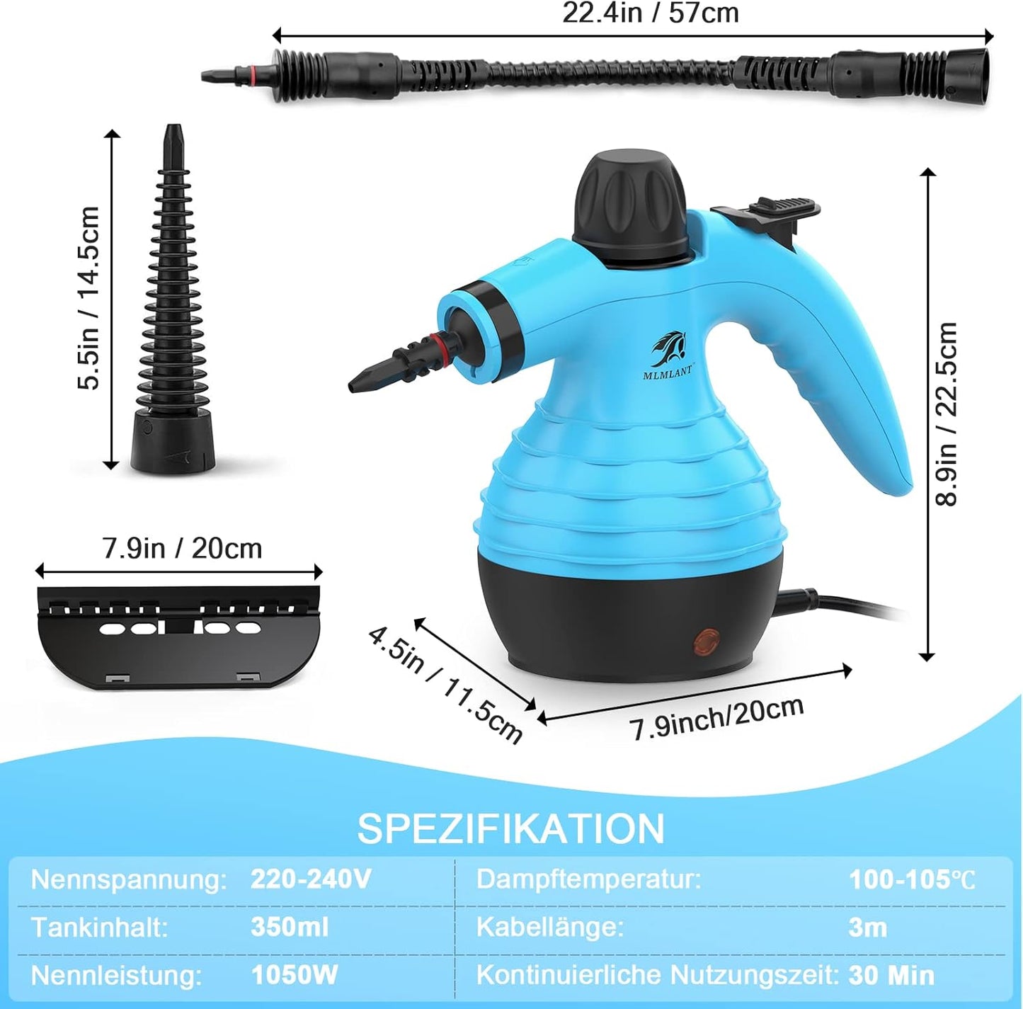 Dampfreiniger mit 9-teiligem Zubehör-Set
