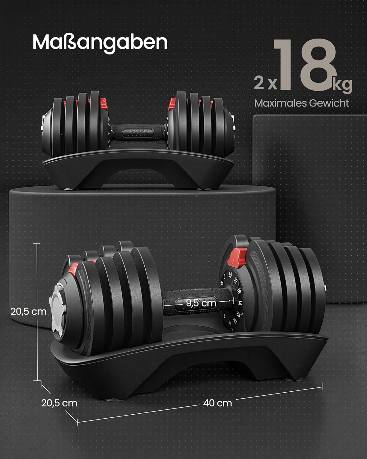 Kurzhanteln-Set mit Ständer (2 x 18 kg), 2 x 18 kg