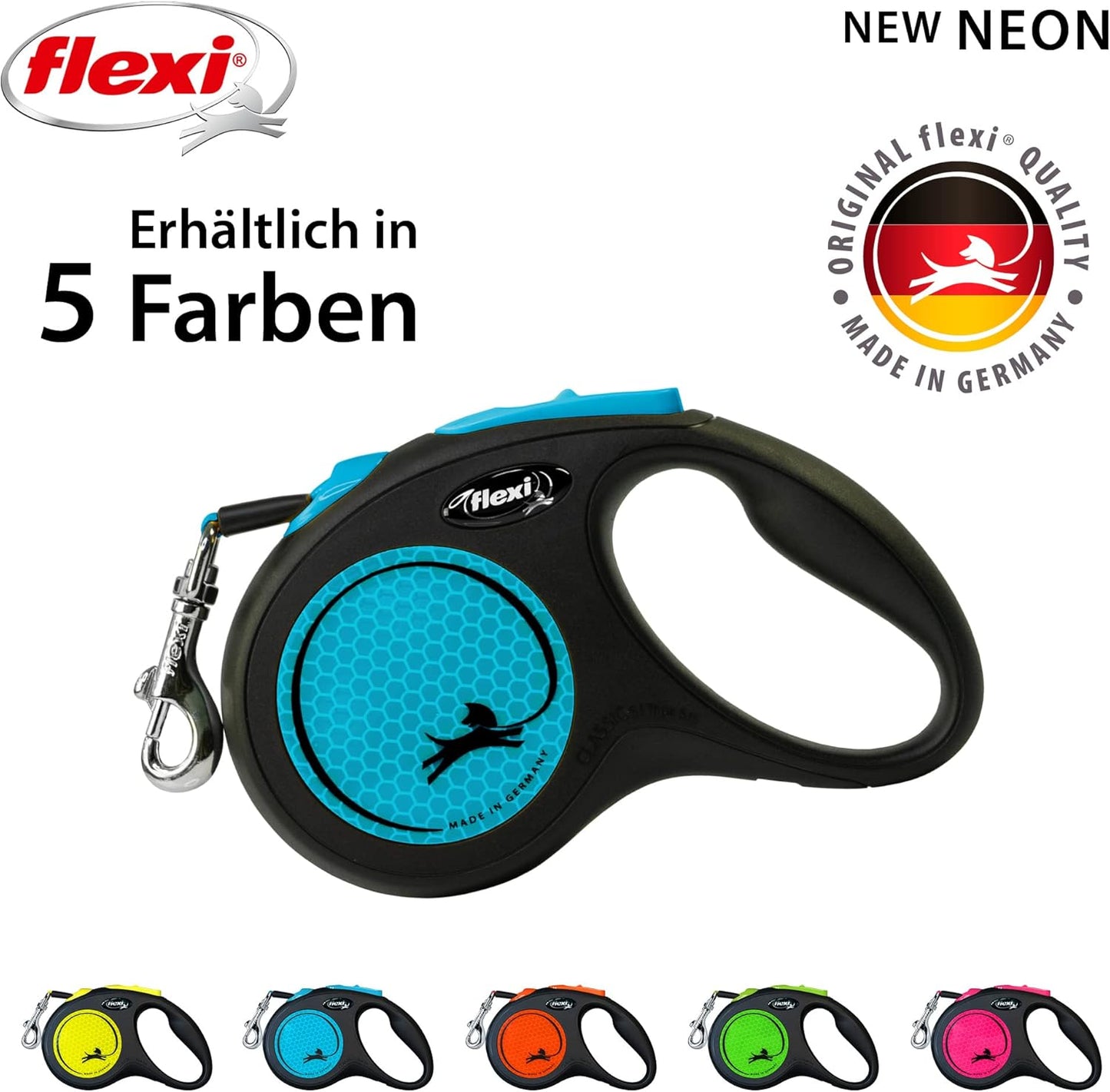 Roll-Leine Neon S für Hunde, S|schwarz/neonblau