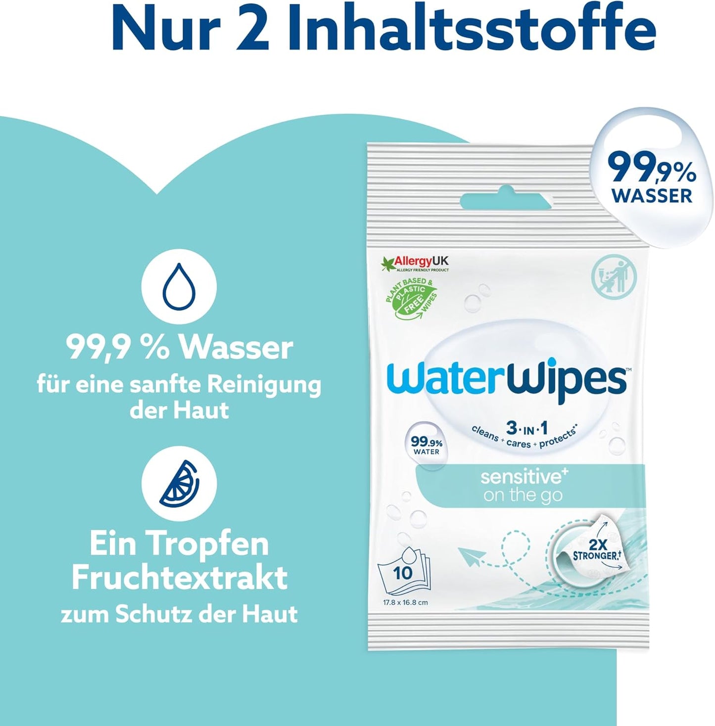 Sensitive+ On The Go Feuchttücher, 100 Stück, 100 stück (10er Pack)