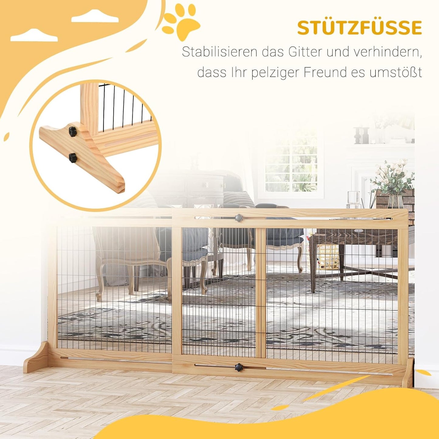 Ausziehbares Hunde-Absperrgitter, Naturholz