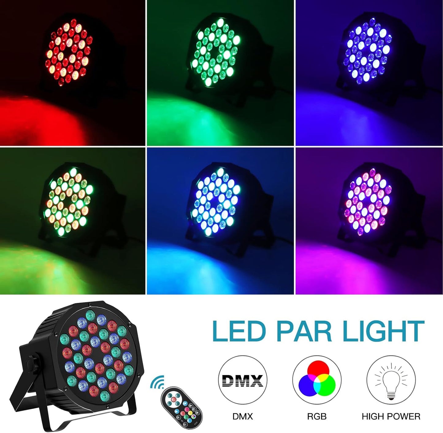 LED Par Strahler Set (10 Stück, RGB) mit Fernbedienung, Par -10 Stücke