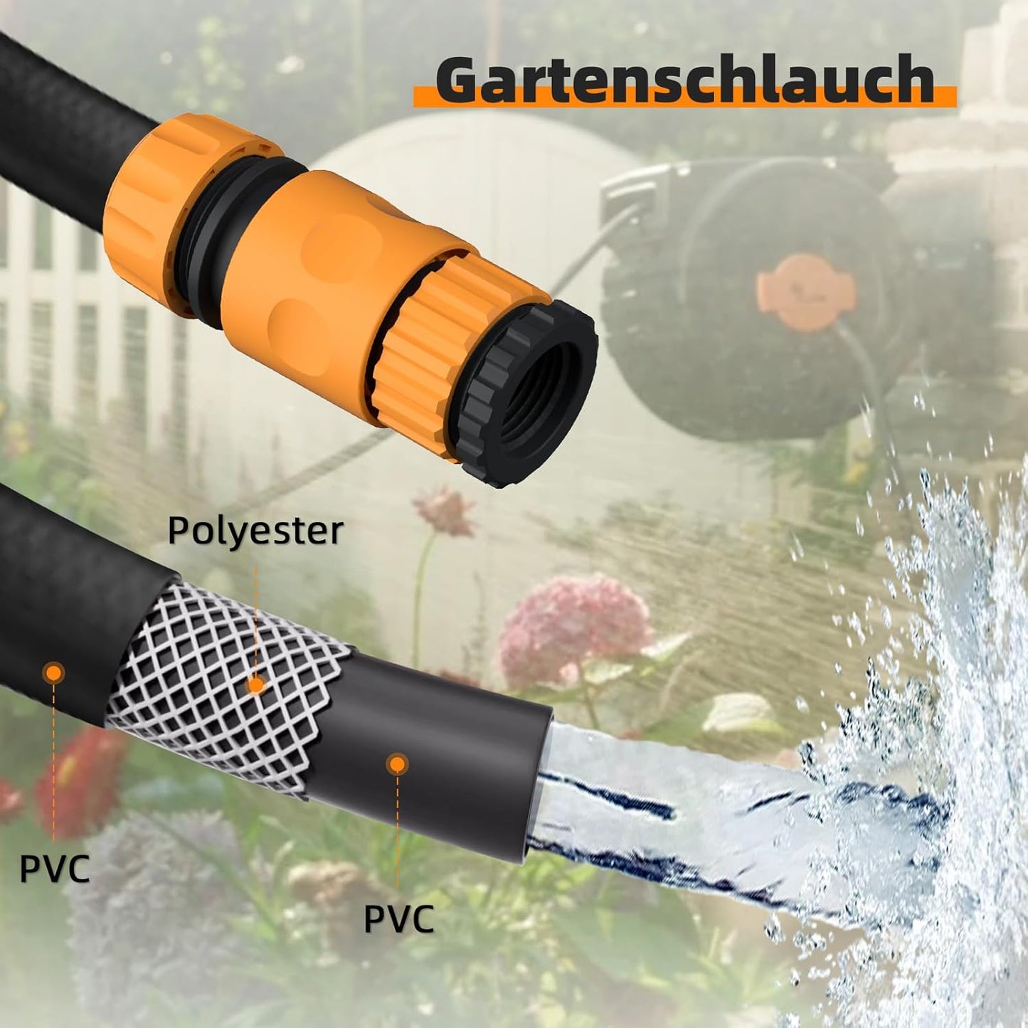 Schlauchrolle mit 25m Schlauch & Sprühdüse