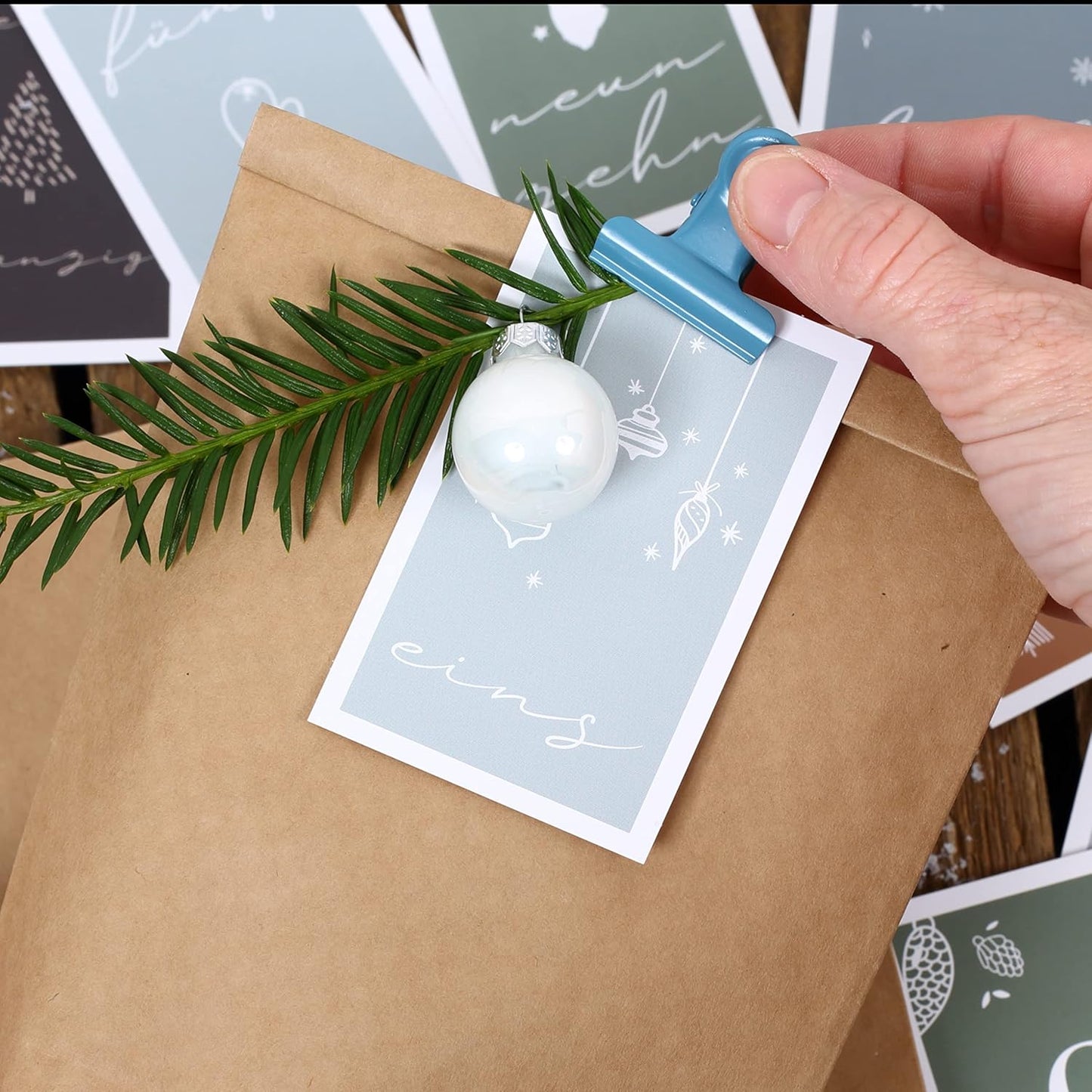 Adventskalender DIY-Set mit Geschenktüten, 24 Stück, Blau-Grün