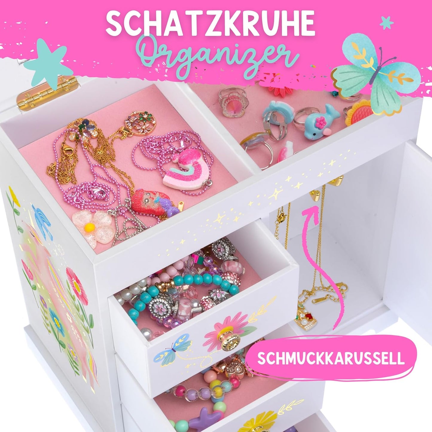 Schmuckkästchen mit Spieluhr, Blumen-Einhorn