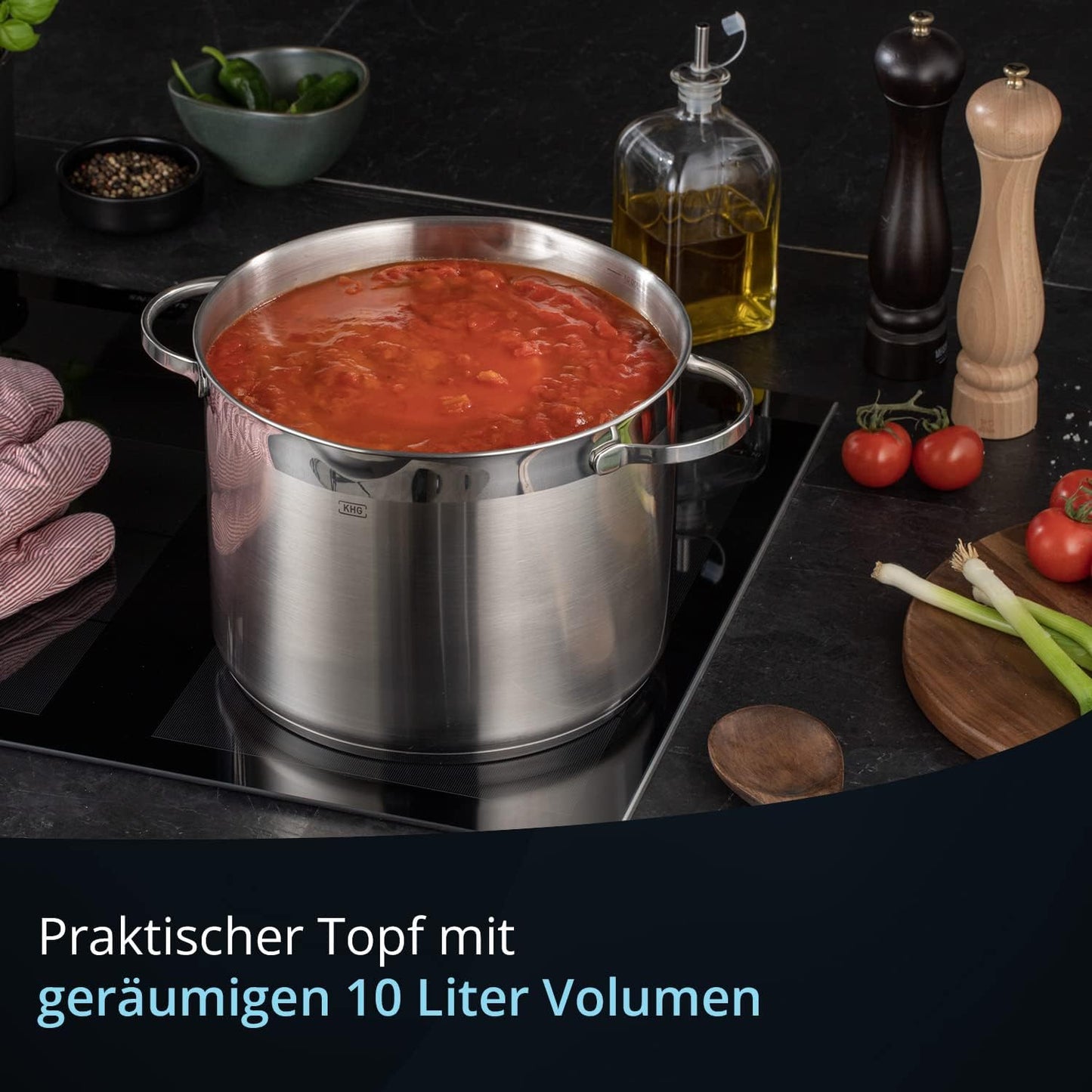 XXL Edelstahl Kochtopf 10L mit Glasdeckel, 26 cm