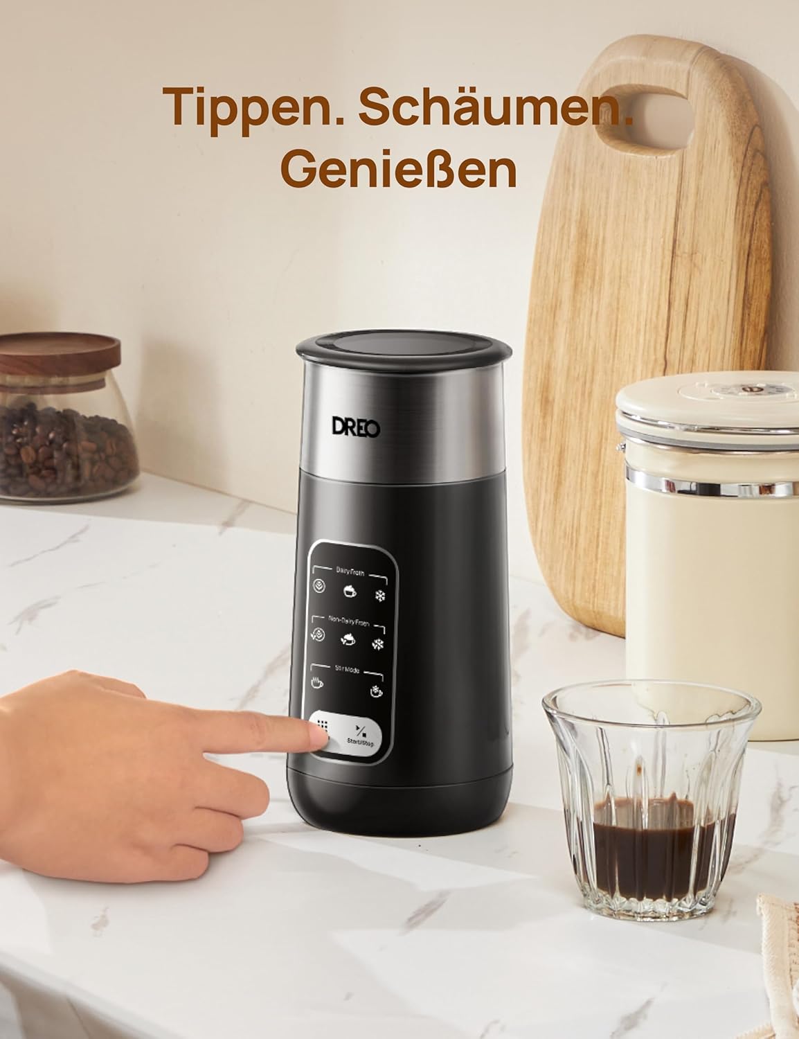 Elektrischer 8-in-1 Milchaufschäumer, Schwarz