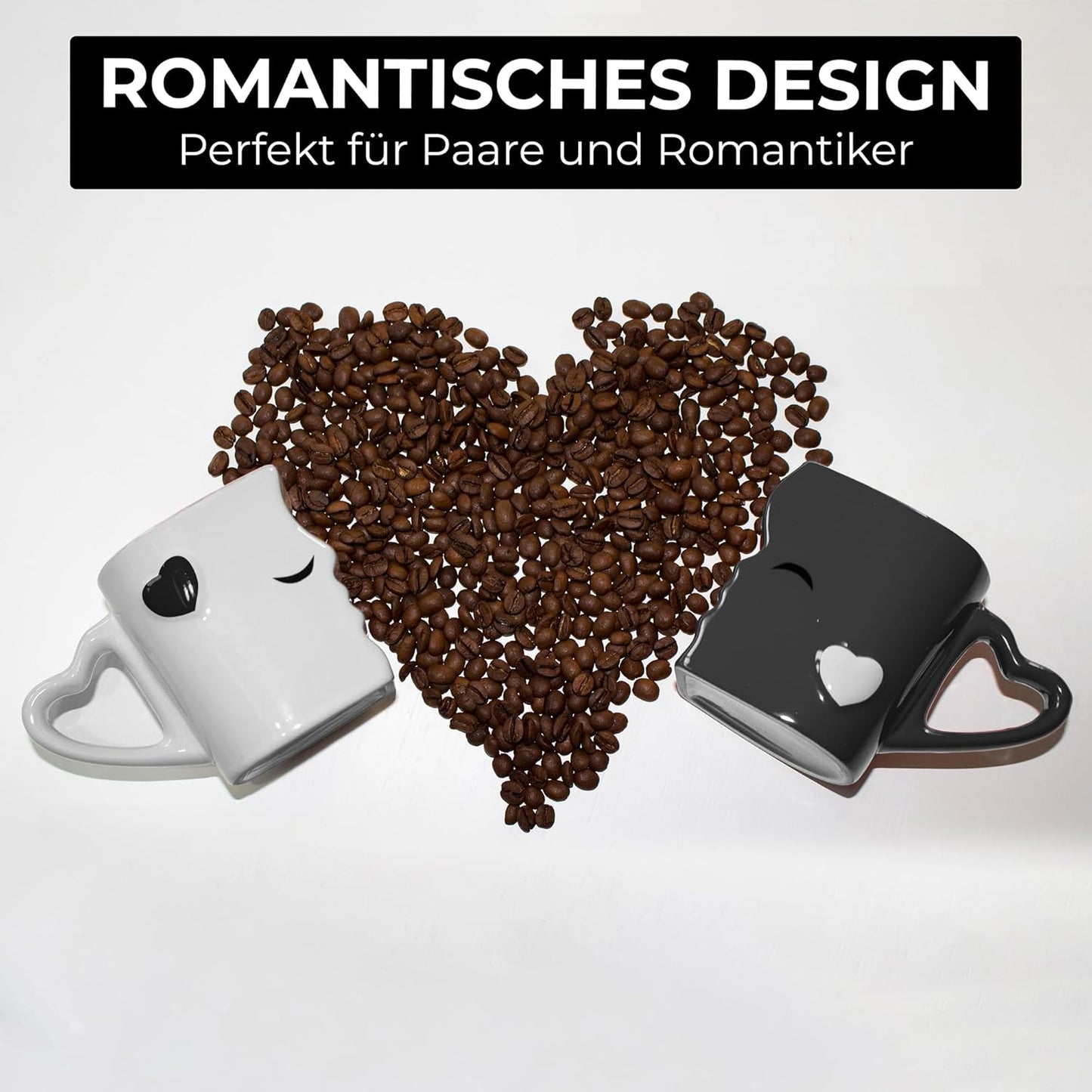 Küssende Tassen Keramik-Set als Geschenkidee, Schwarz