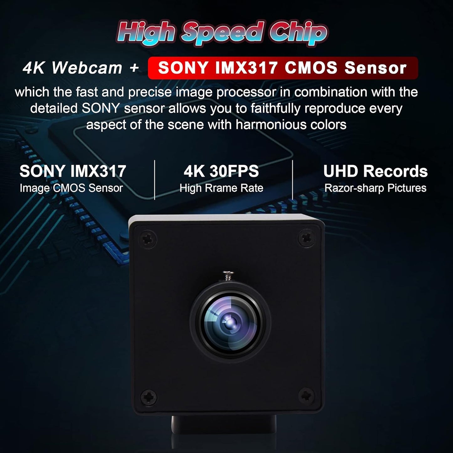 4K Ultra HD Weitwinkel-Webcam mit 170° Objektiv, 170 Grad Objektiv mit BOX