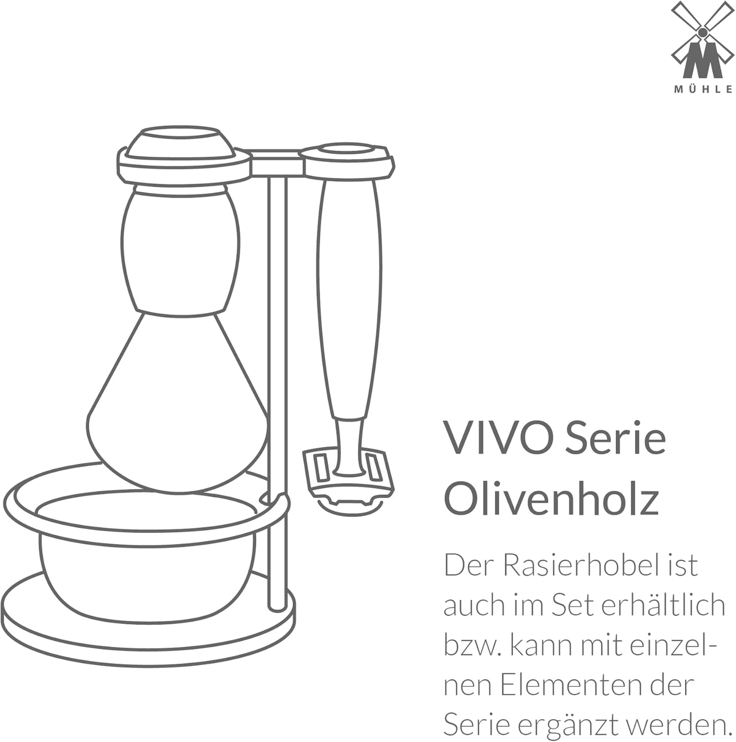 Vivo Rasierset mit Halterung, Olivenholz