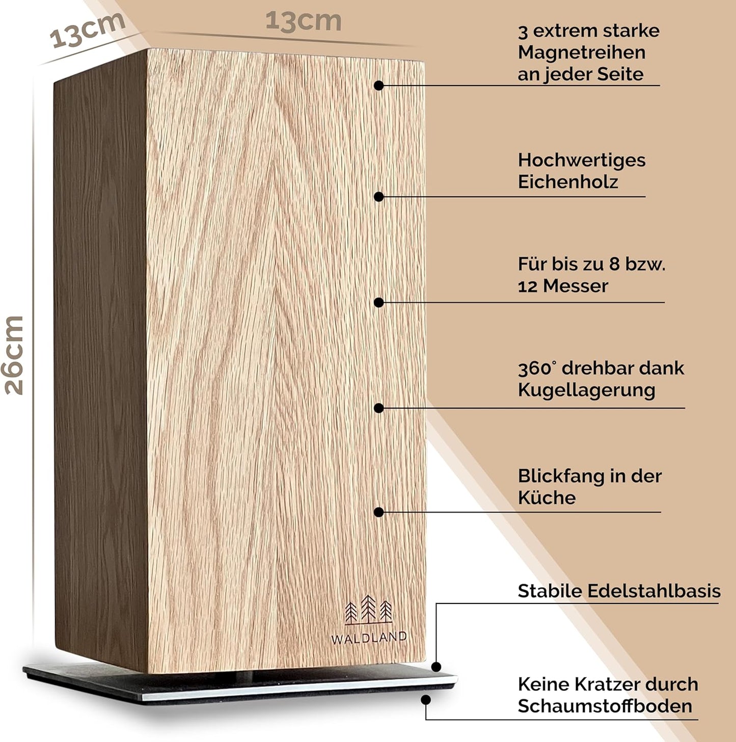 Drehbarer Magnetmesserblock, 360° / Eichenholz