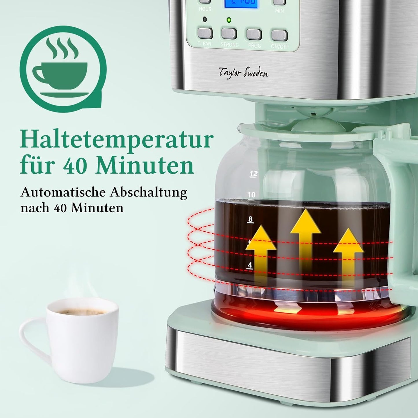 Kaffeemaschine mit Timer und Abschaltautomatik, Grün