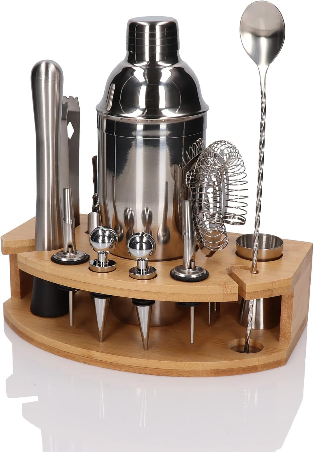12-teiliges Cocktail Shaker Set mit Bambusständer