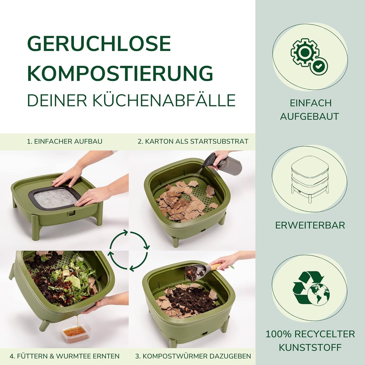 Wurmkomposter Indoor-Starterset (Ohne Würmer), Komposter ohne Würmer Grau