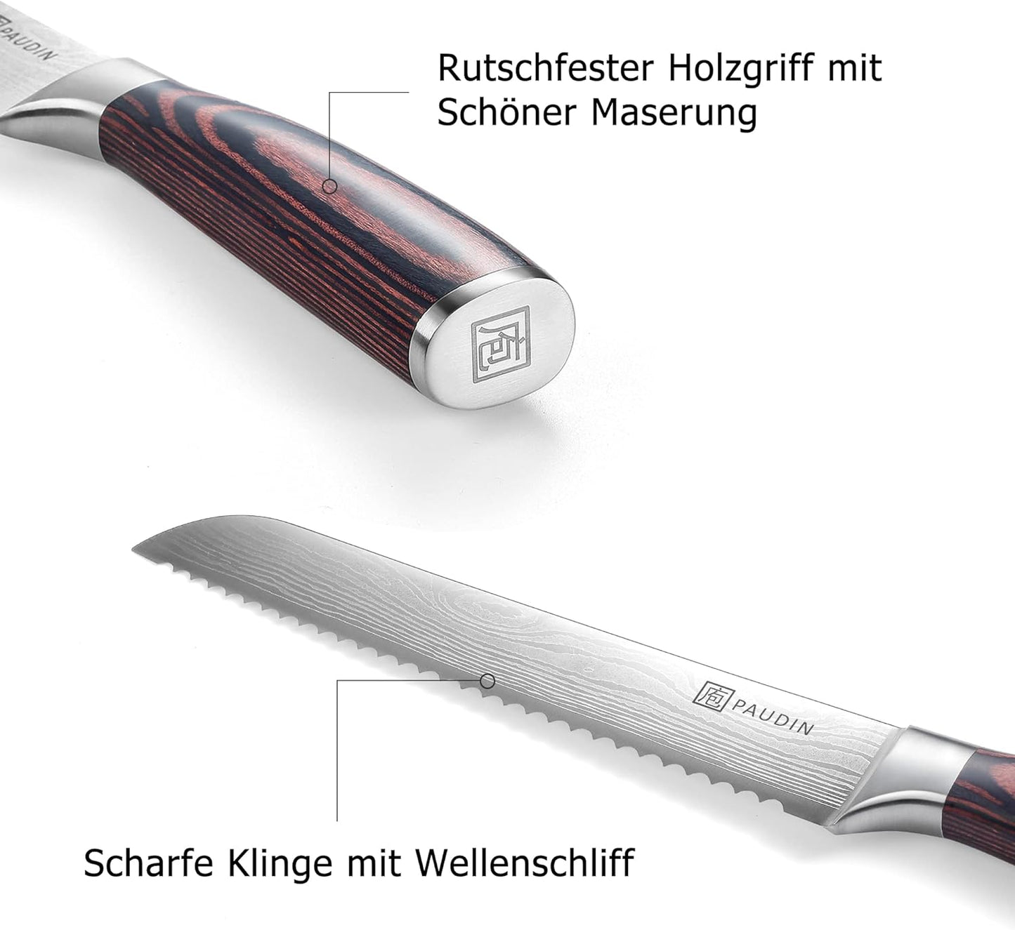 Brotmesser, 20 cm Brotmesser mit Holzgriff